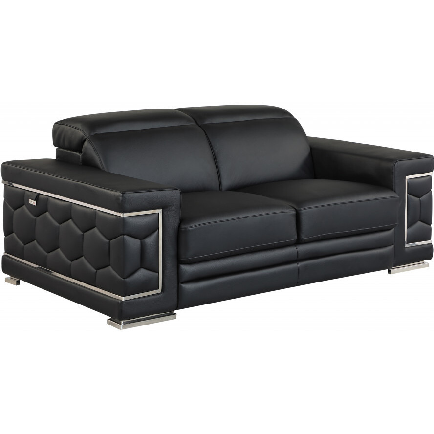 71"" Sturdy Black Leather Loveseat