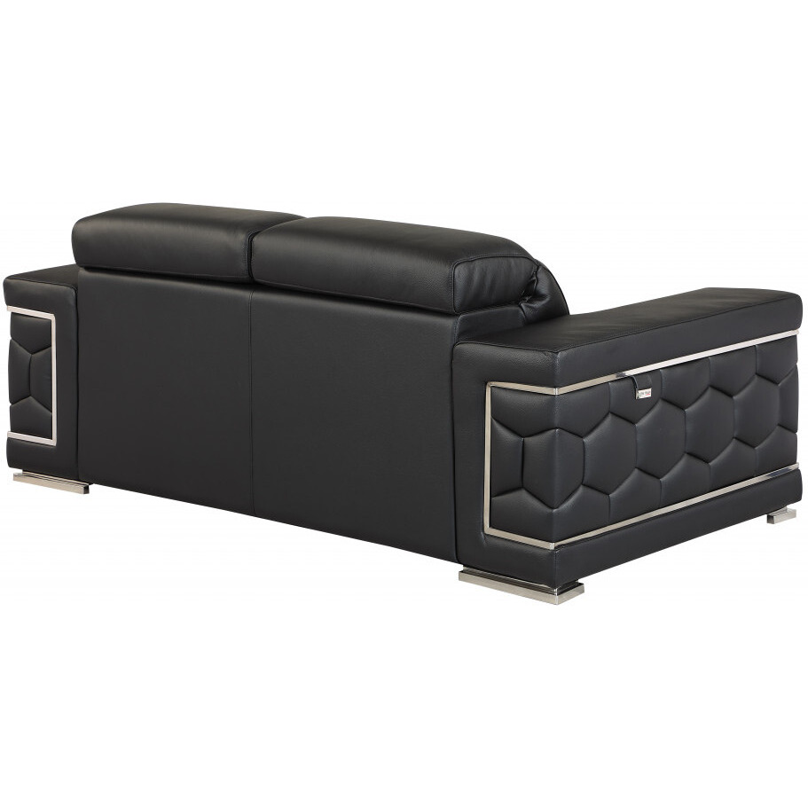 71"" Sturdy Black Leather Loveseat