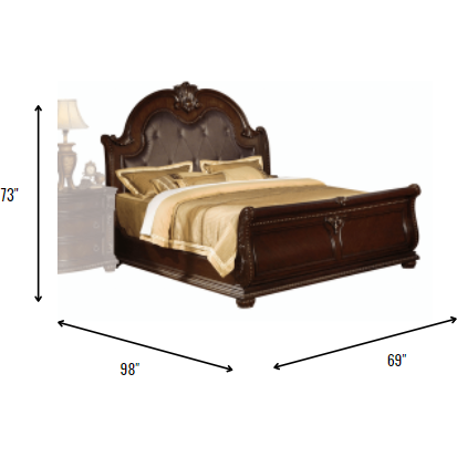 72"" X 91"" X 72"" Cherry Oak Wood Poly Resin Queen Bed