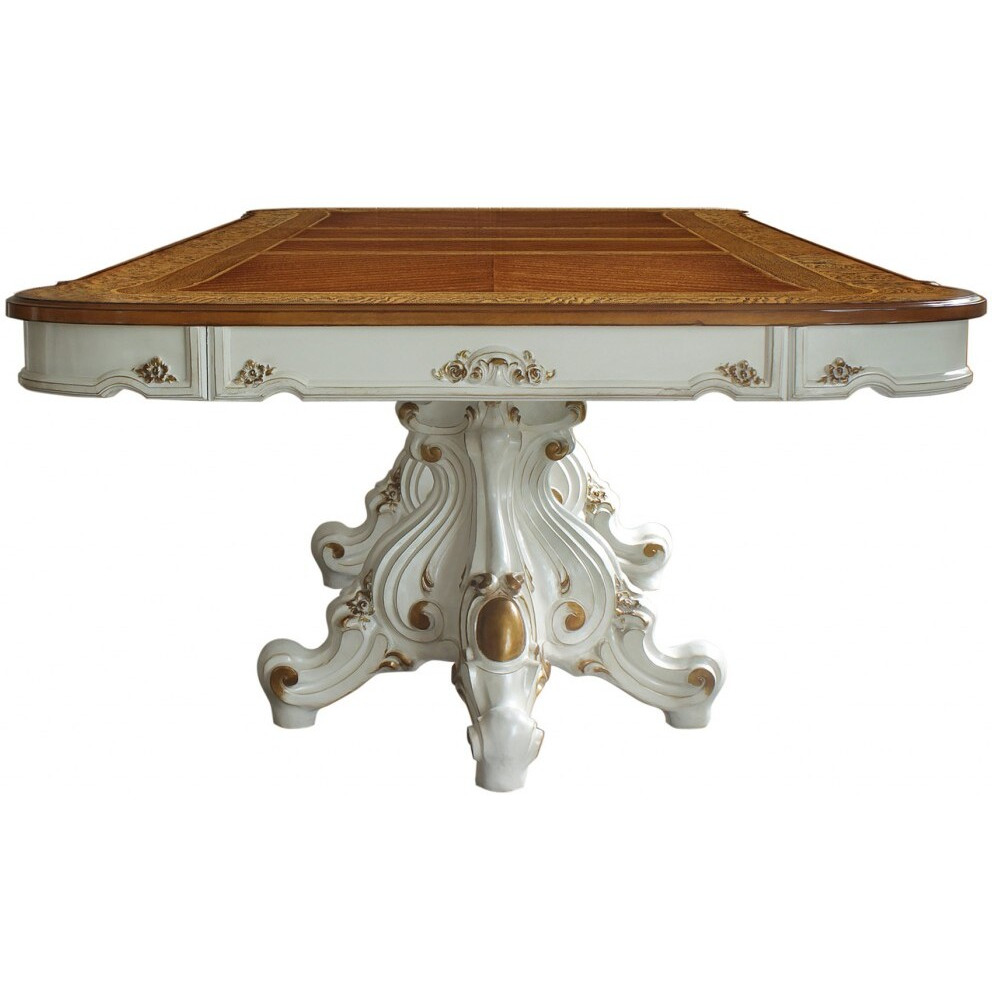 49"" X 120"" X 31"" Antique Pearl Cherry Oak Wood Poly-Resin Dining Table Wdouble Pedestal