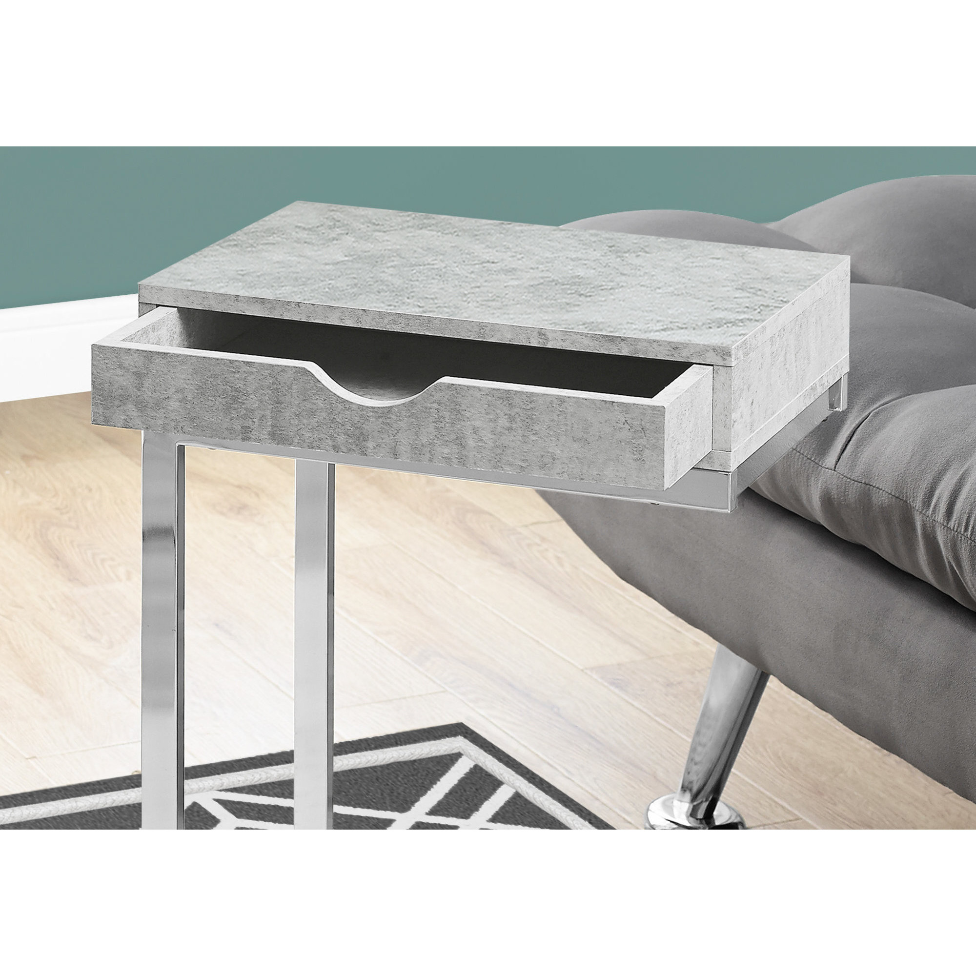 10.25"" X 15.75"" X 24.5"" Grey Finish And Laminated Metal Accent Table