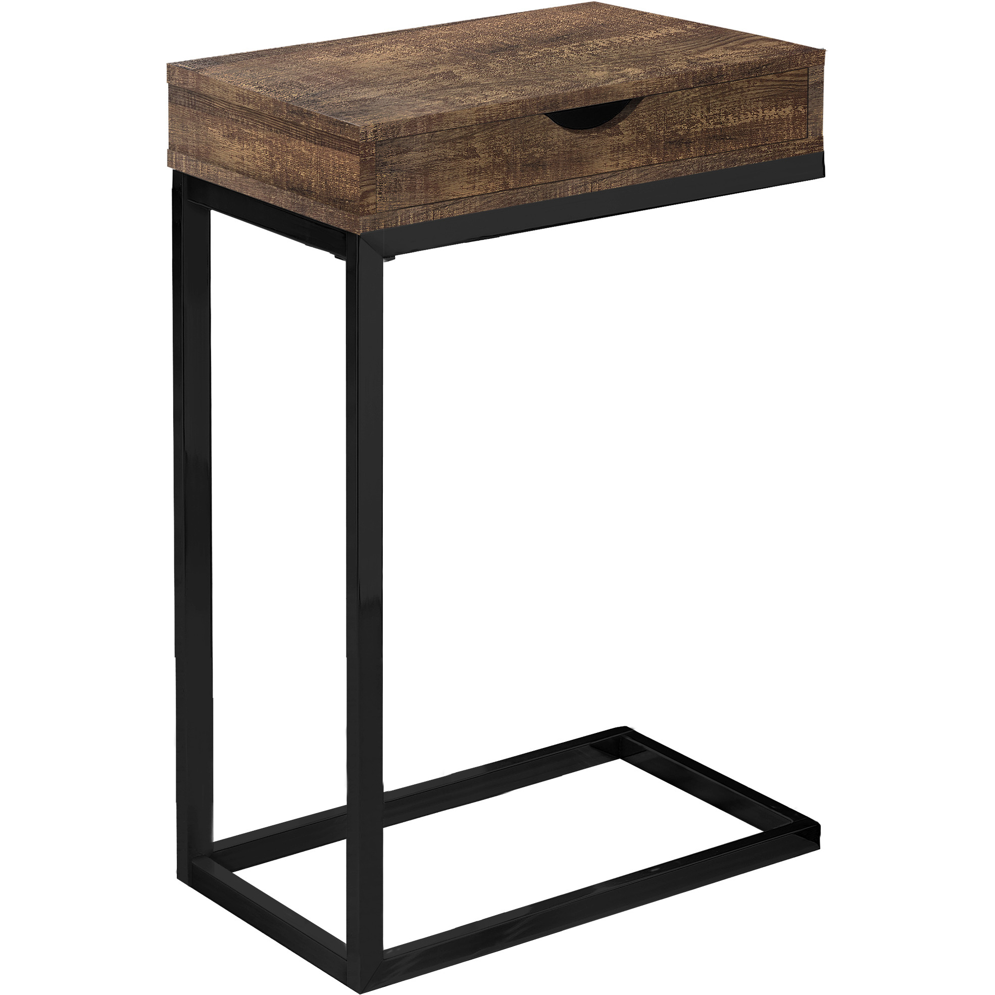 10.25"" X 15.75"" X 24.5"" Brown Finish Drawer And Black Metal Accent Table