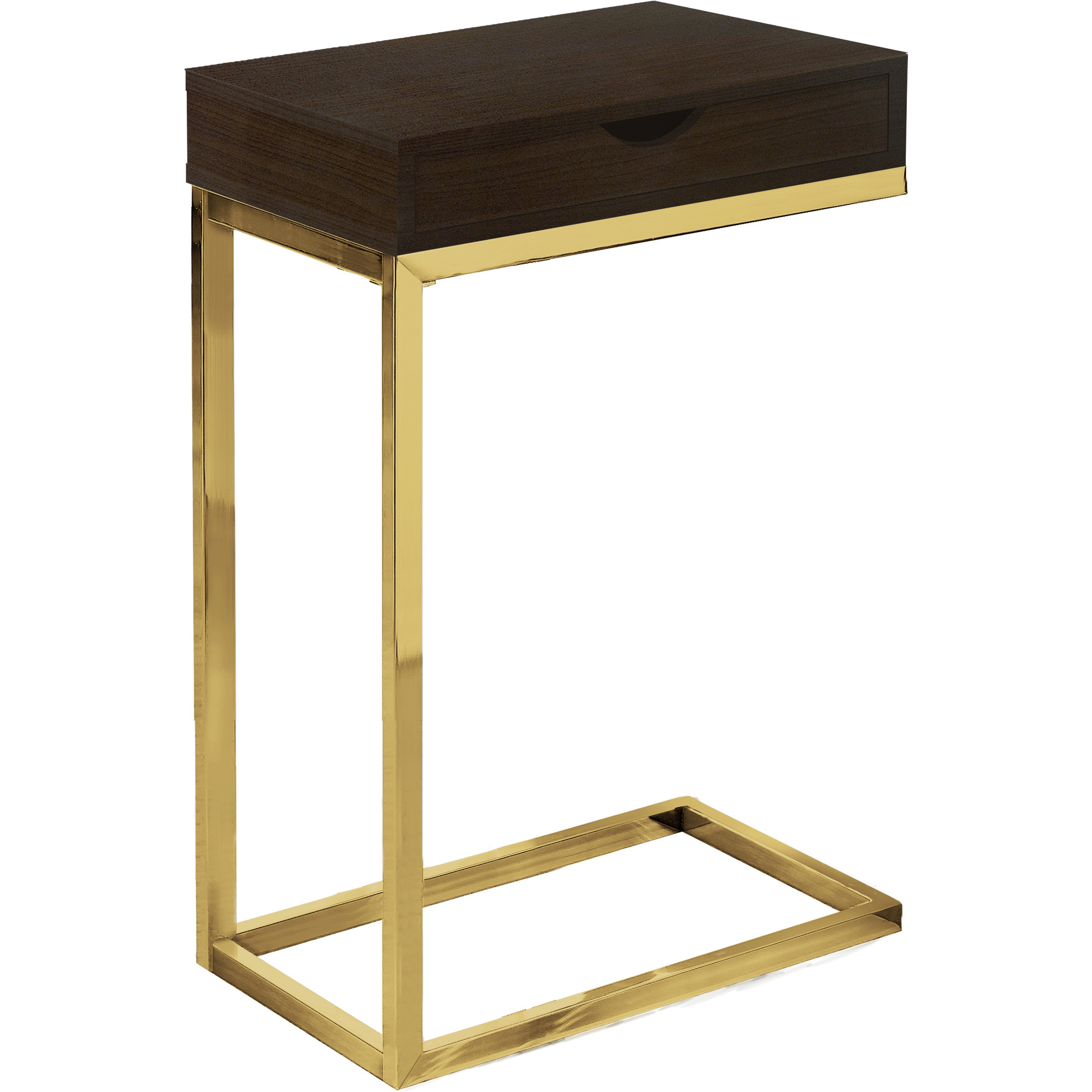 10.25"" X 15.75"" X 24.5"" Cappuccino Finish And Gold Laminated Drawer Accent Table