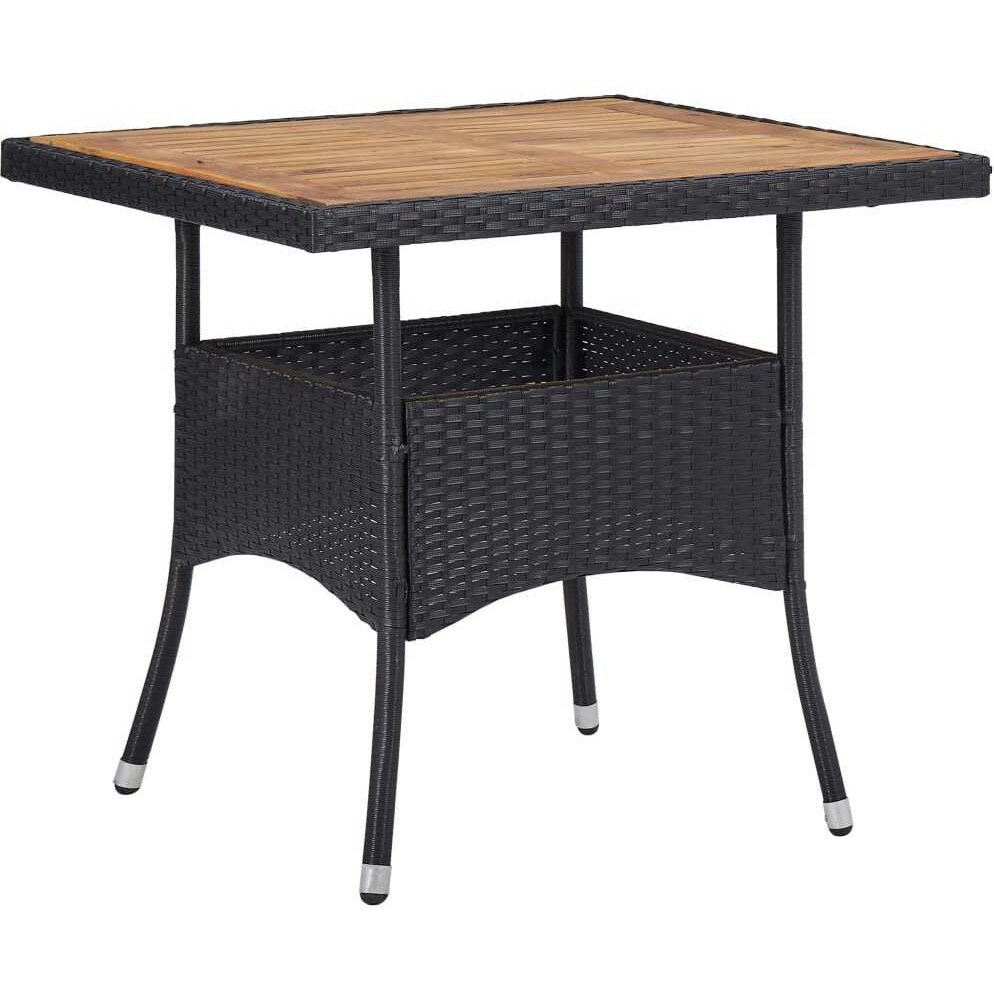 Vidaxl Patio Dining Table Black Poly Rattan And Solid Acacia Wood