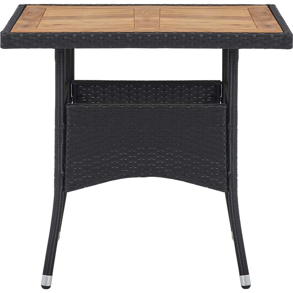 Vidaxl Patio Dining Table Black Poly Rattan And Solid Acacia Wood