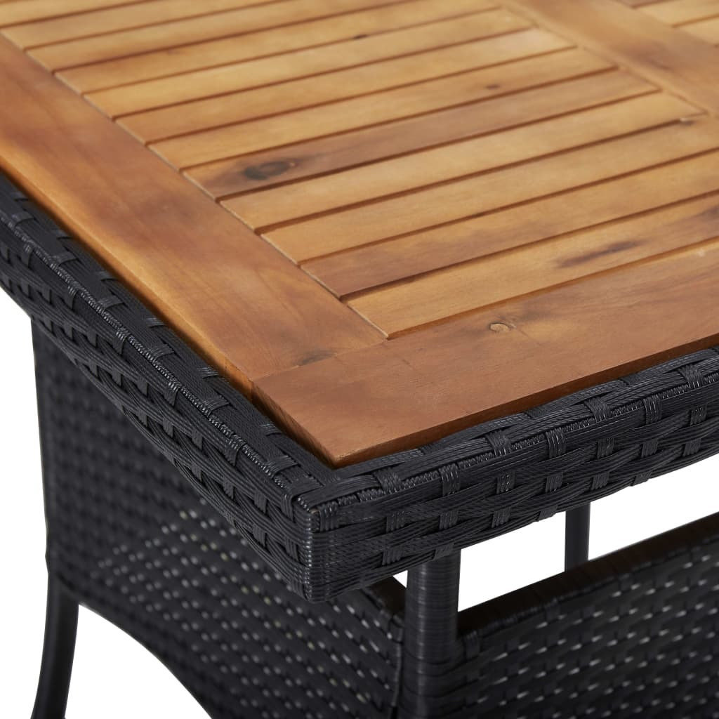 Vidaxl Patio Dining Table Black Poly Rattan And Solid Acacia Wood