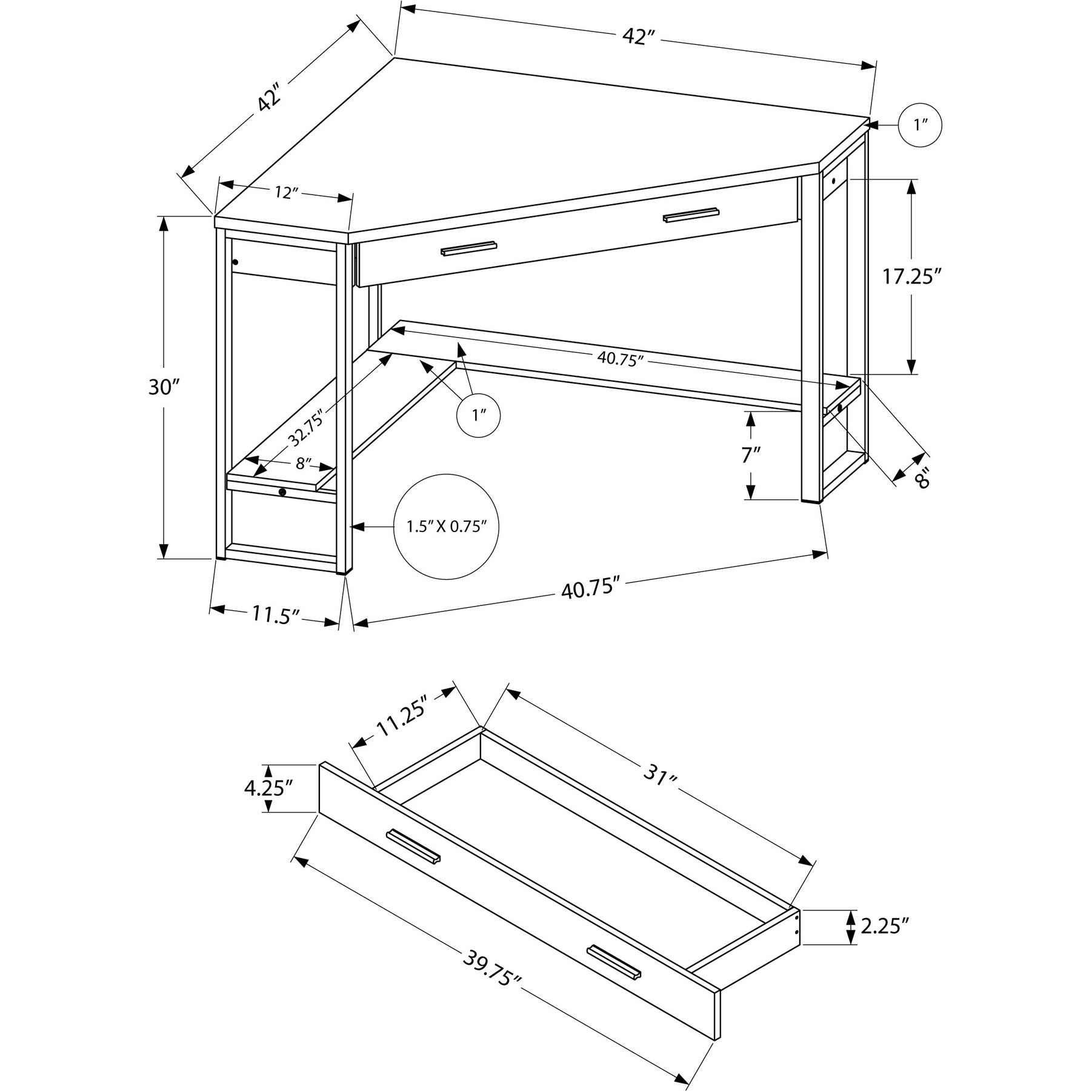 Black And Grey Top Corner Computer Desk