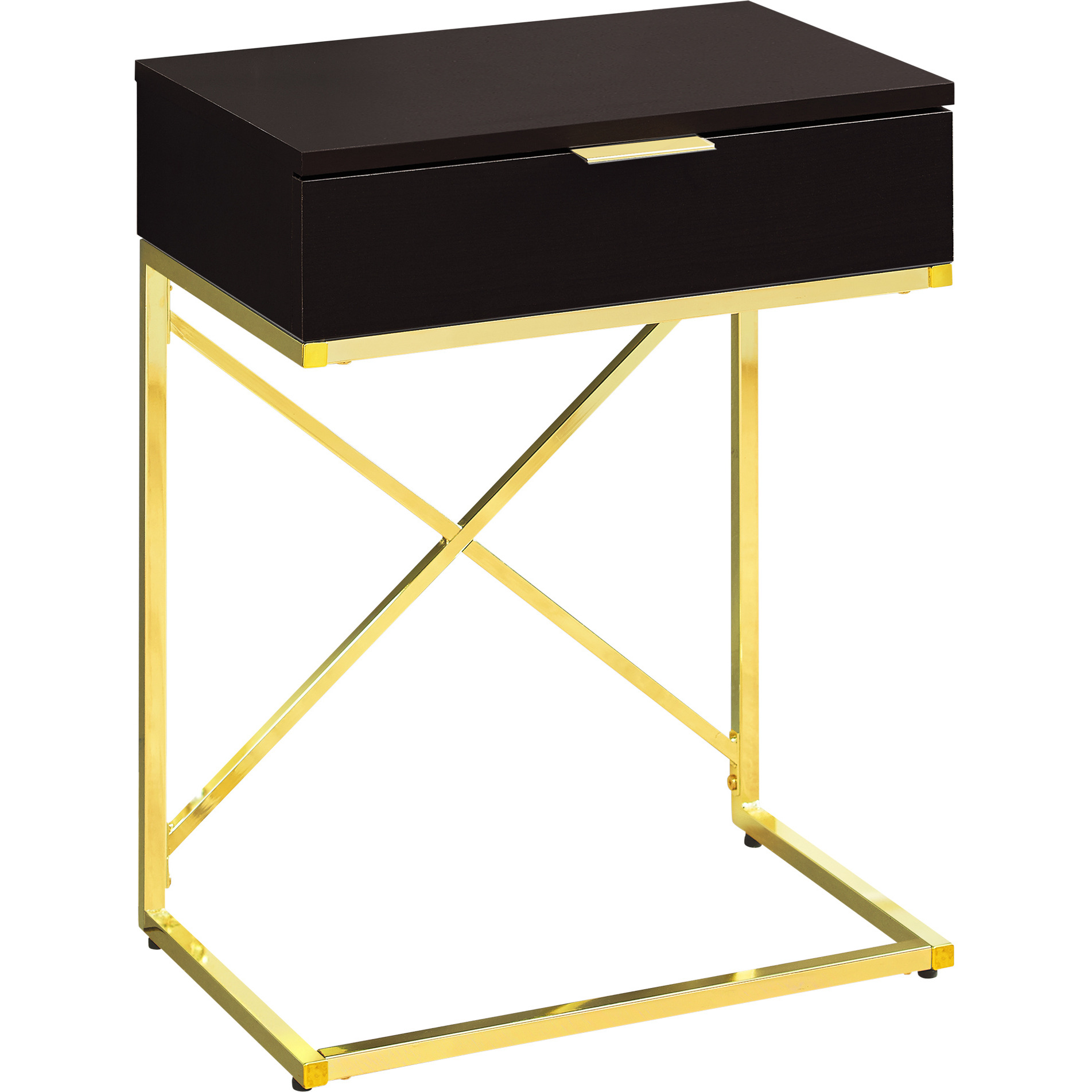 18.2"" X 12.8"" X 23.5"" Cappuccino Finish Gold Metal Accent Table