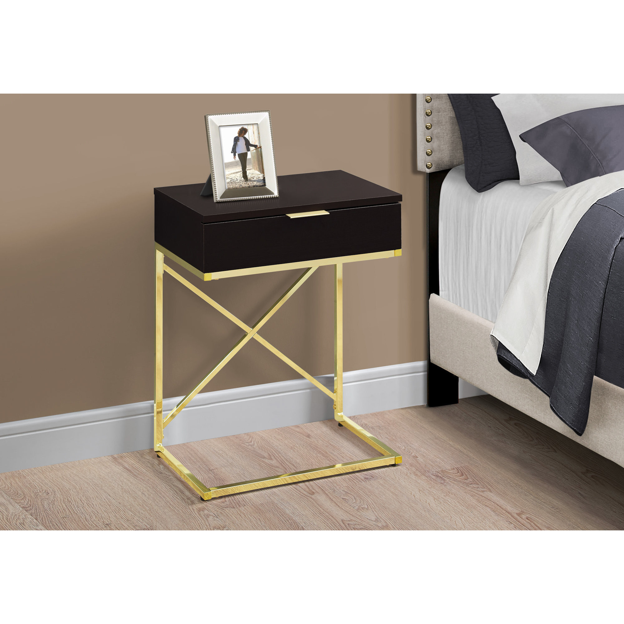 18.2"" X 12.8"" X 23.5"" Cappuccino Finish Gold Metal Accent Table