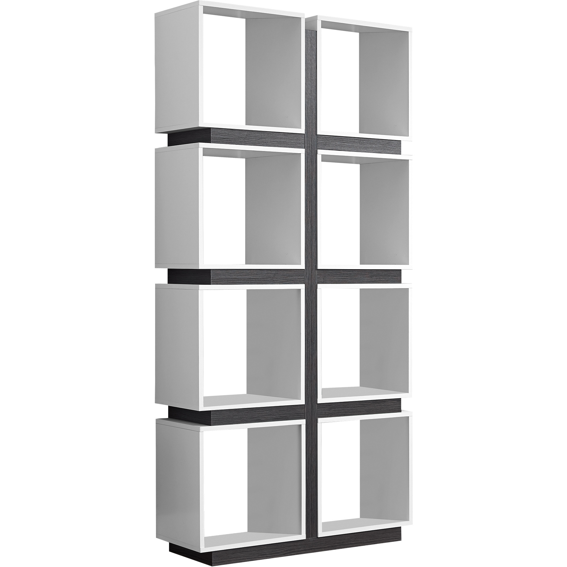 12"" X 33.5"" X 71.25"" White Grey Particle Board Hollow Core  Bookcase With A Hollow Core