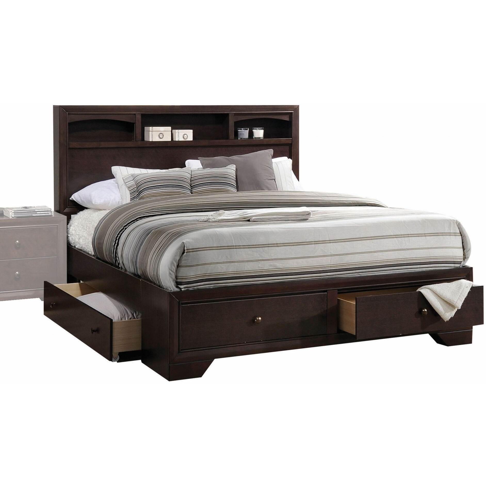 Rich Espresso Finish Queen Bed With Storage