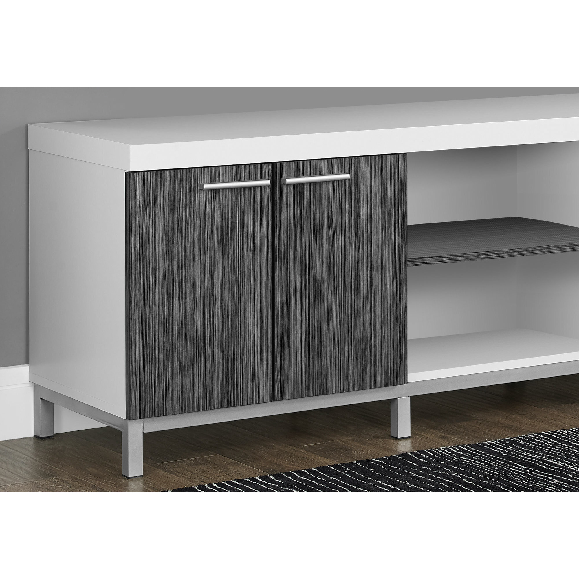 15.5"" X 60"" X 21.25"" White Grey Silver Particle Board Hollow Core Metal Tv Stand