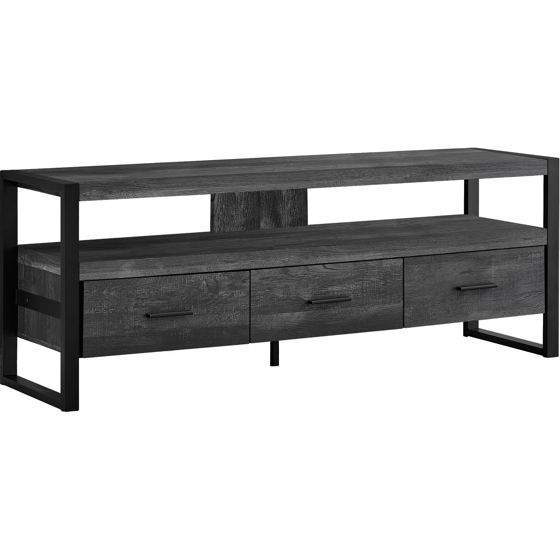 21.75"" Black Particle Board Hollow Core & Black Metal Tv Stand With 3 Drawers