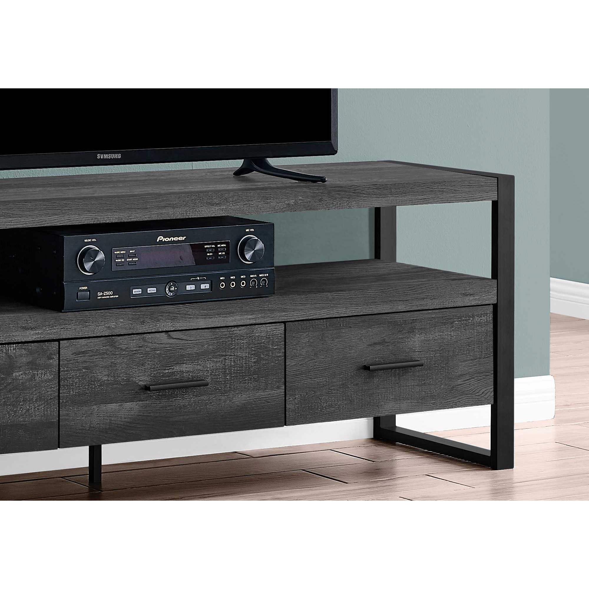 21.75"" Black Particle Board Hollow Core & Black Metal Tv Stand With 3 Drawers