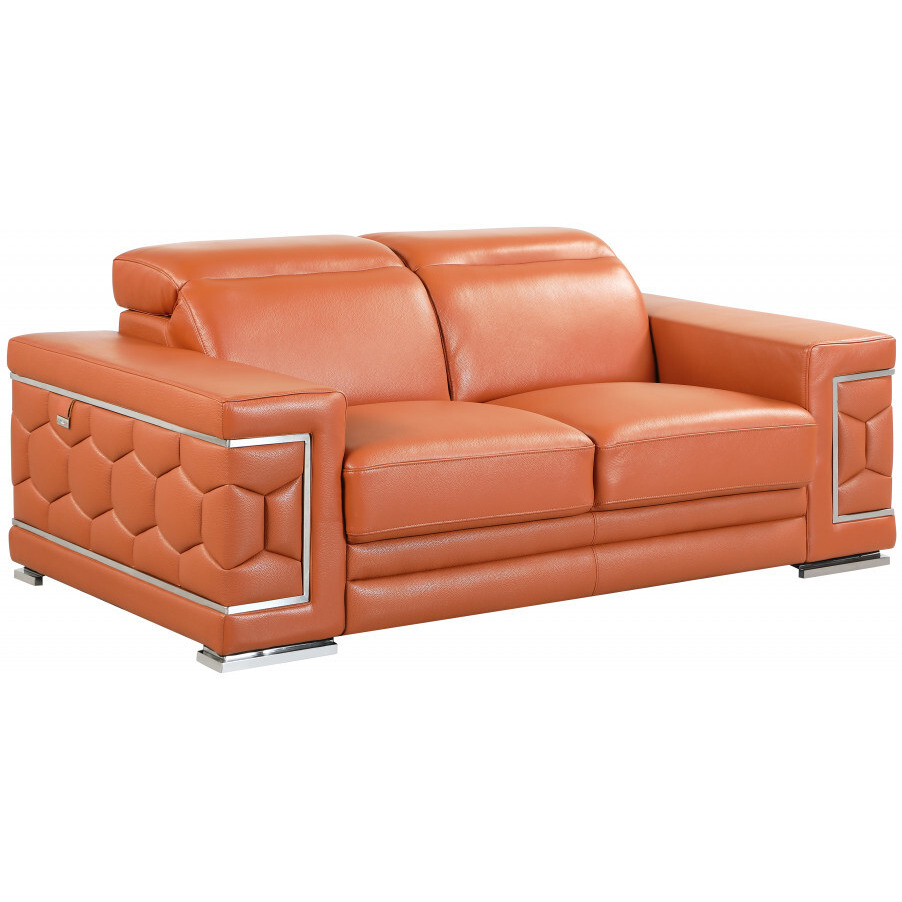 71"" Sturdy Camel Leather Loveseat