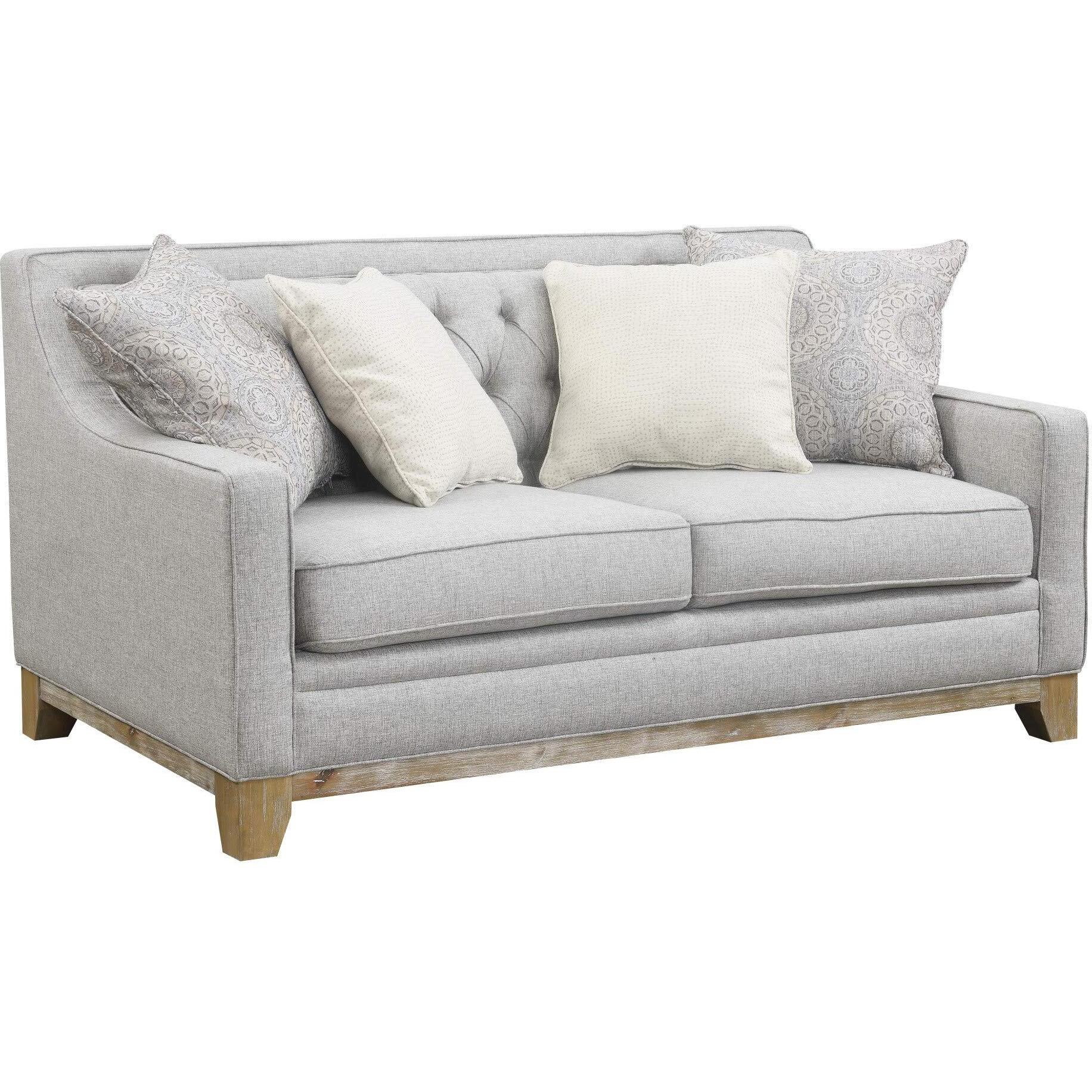 Loveseat With Button Tufting  Track Arms  And Weathered Wood Base