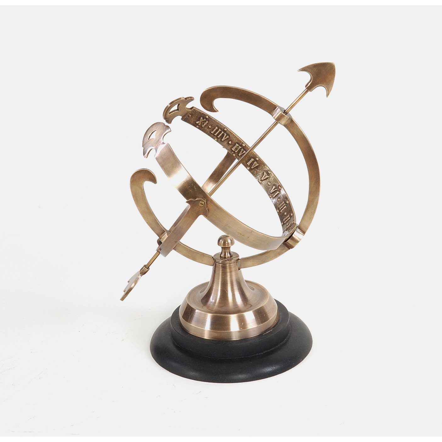 8"" X 10"" X 14.25"" Brass Armillary On Wooden Base