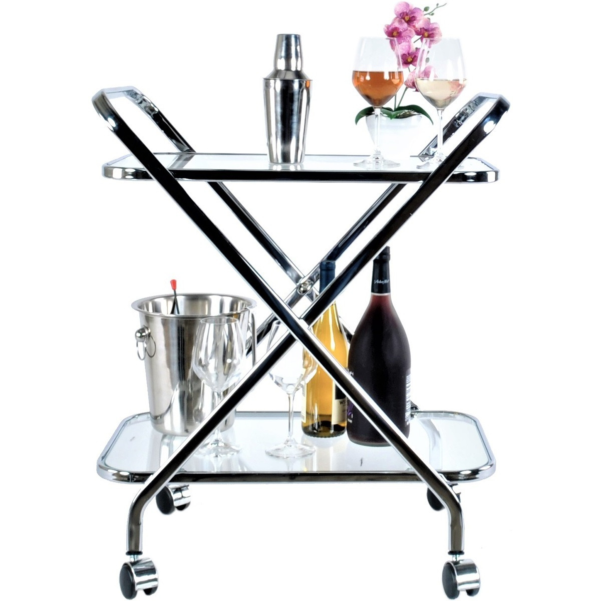 16.5"" X 26.25"" X 30.5"" Chrome Xshape  Bar Cart