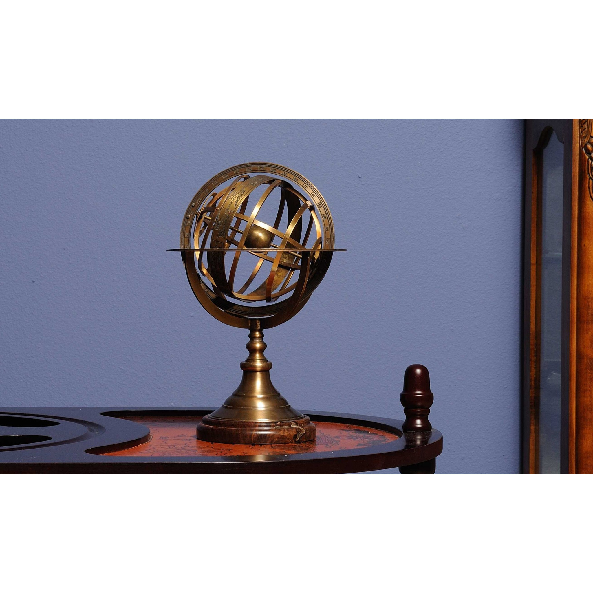7"" X 7"" X 11.5"" Armillary Sphere On Wood Base