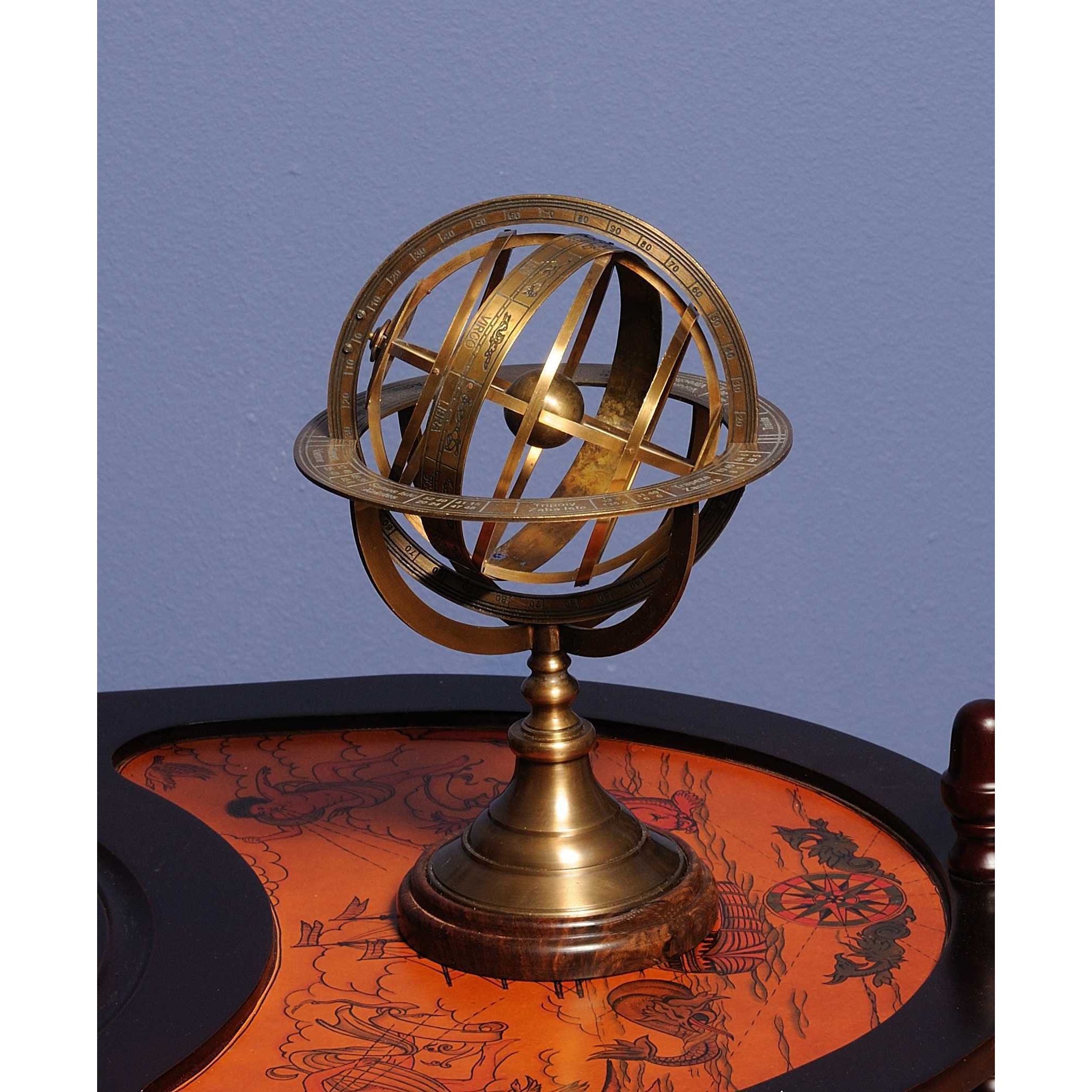 7"" X 7"" X 11.5"" Armillary Sphere On Wood Base