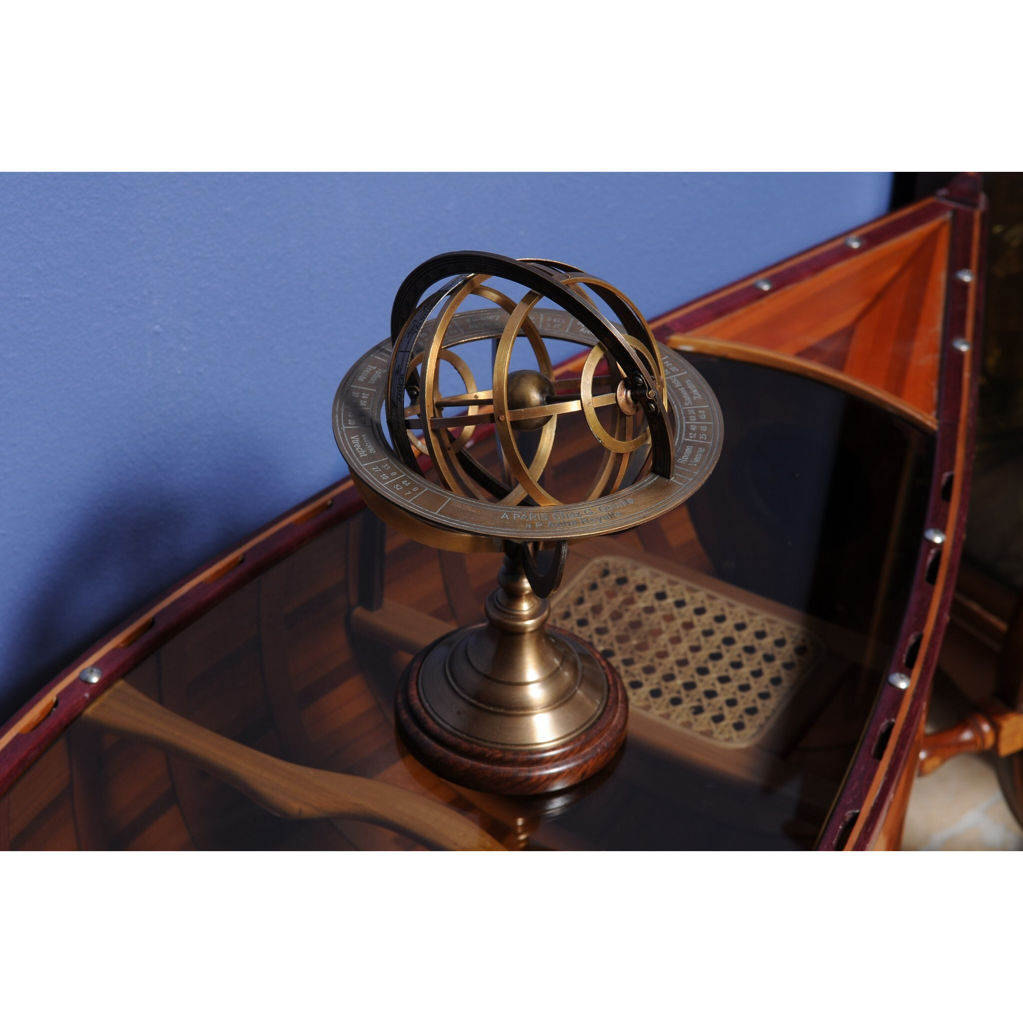 7"" X 7"" X 11.5"" Armillary Sphere On Wood Base