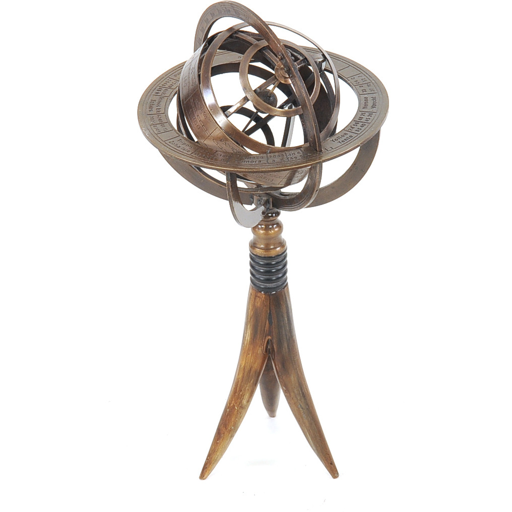 5.5"" X 5.5"" X 12"" Brass Armillary On Horn Stand