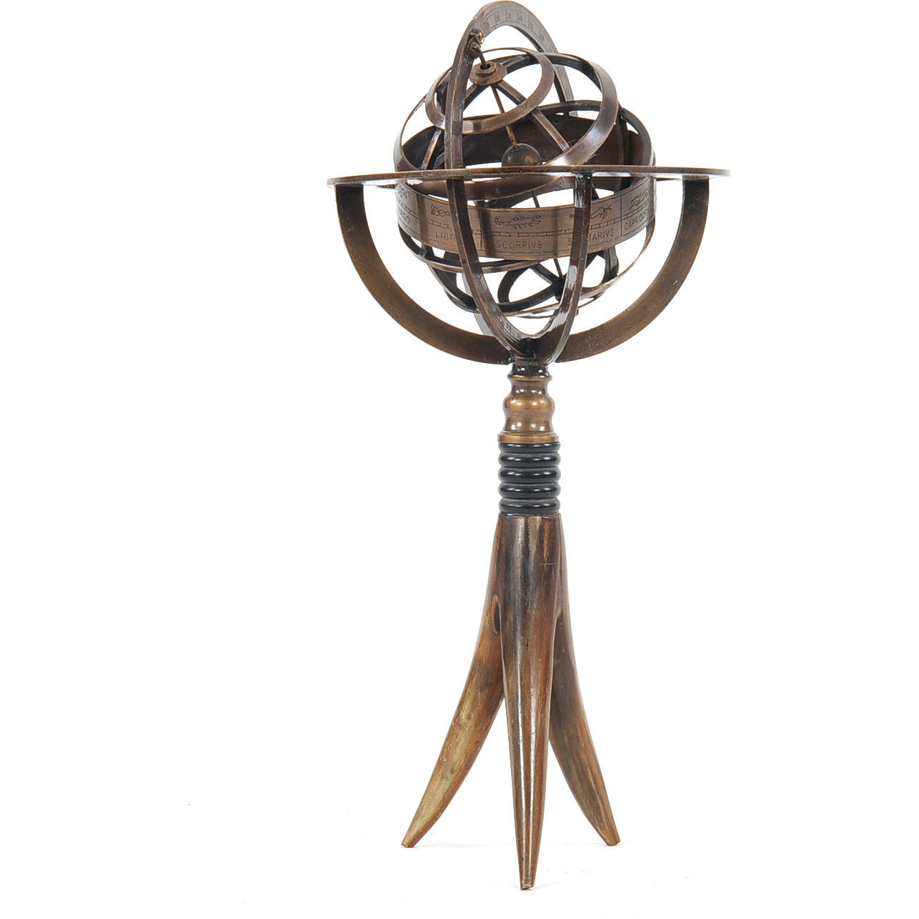 5.5"" X 5.5"" X 12"" Brass Armillary On Horn Stand