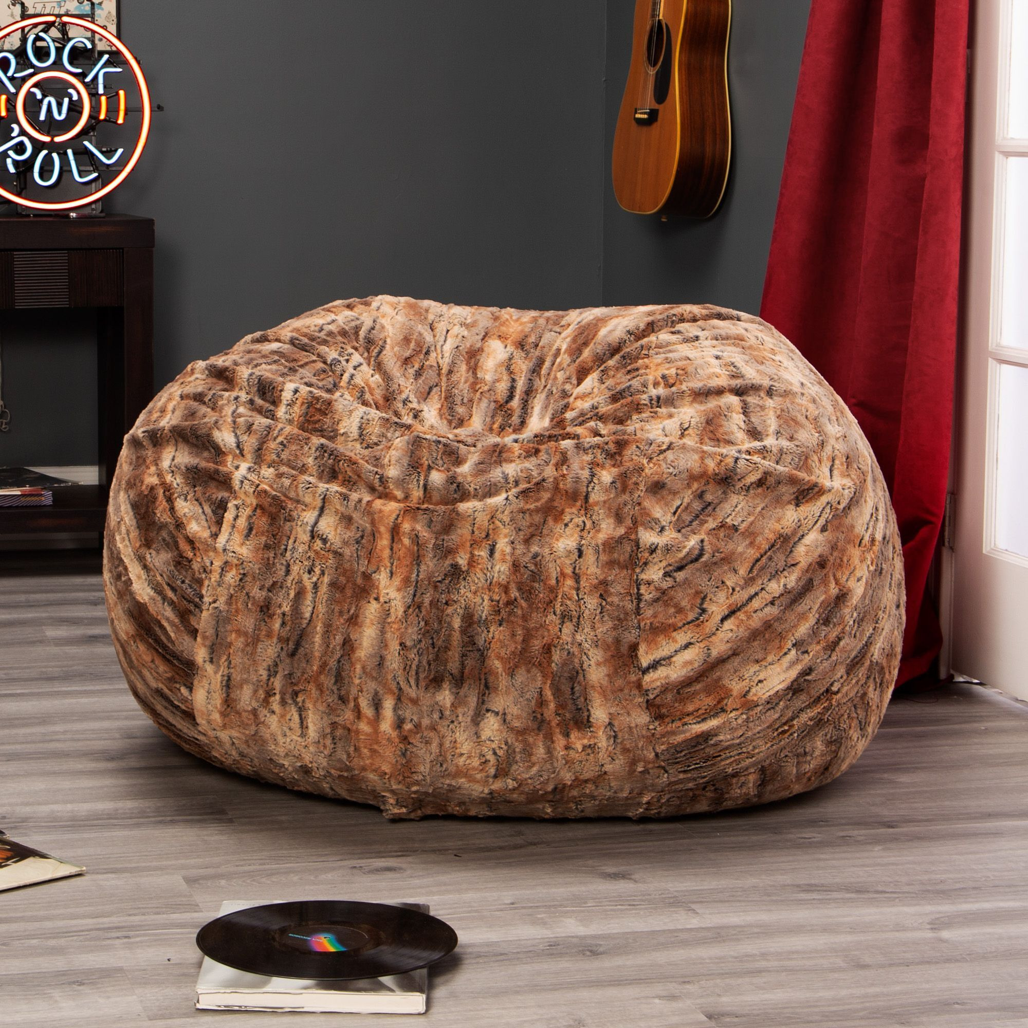 Jaxx Saxx 4 Ft Plush Round Bean Bag - Premium Luxe Faux Fur  Red Fox