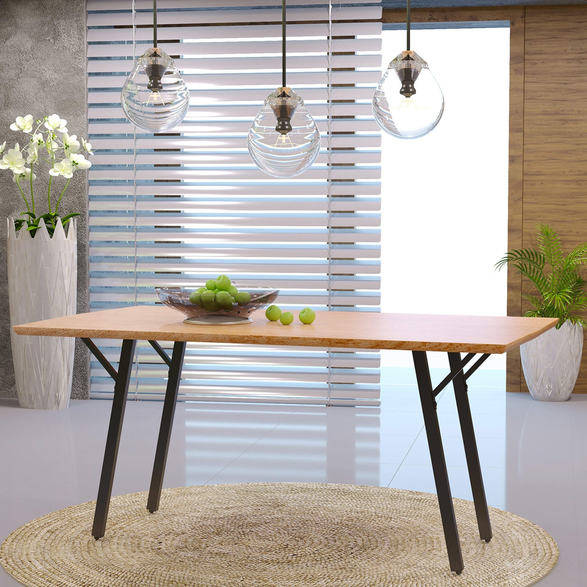 Leisuremod Ravenna Modern Rectangular Wood 63"" Dining Table With Metal Y-Shaped Joint Legs