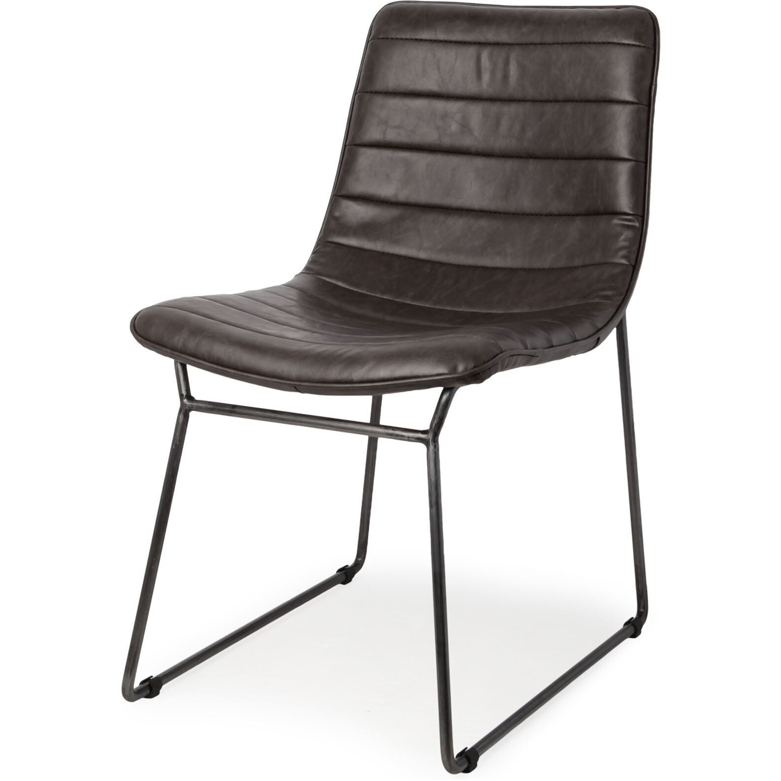 Black Faux Leather Seat With Black Iron Frame Dining Chair
