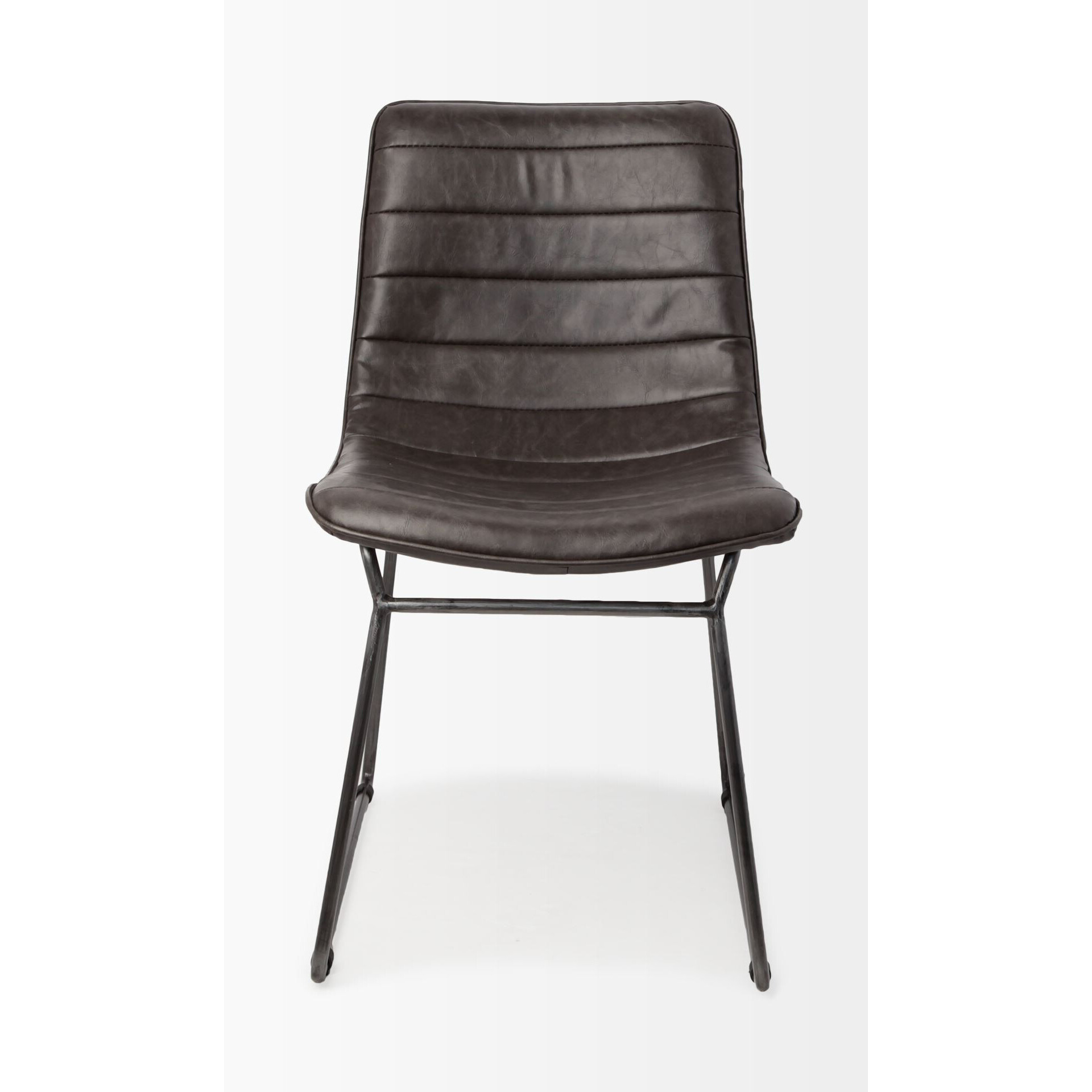 Black Faux Leather Seat With Black Iron Frame Dining Chair