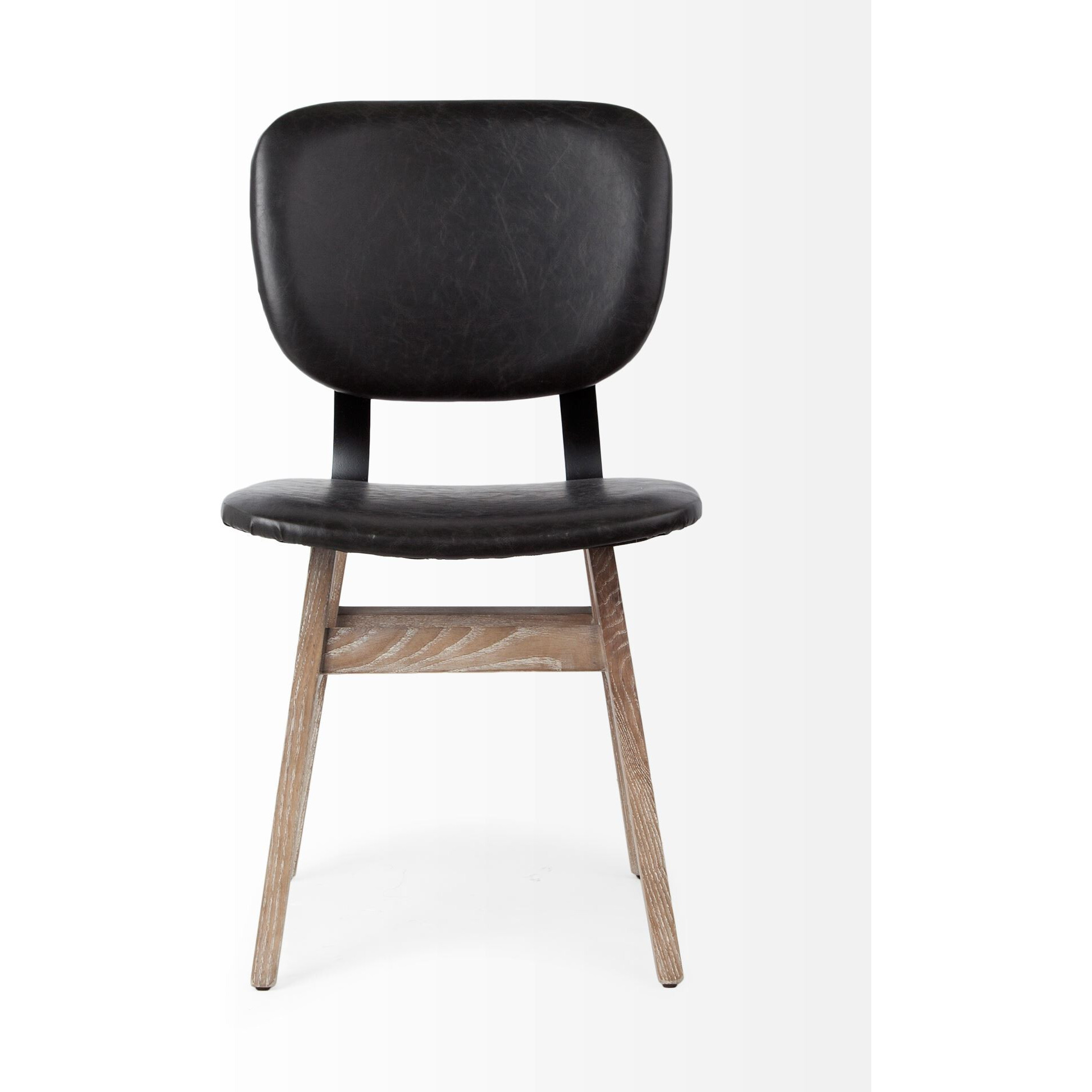 Black Faux Leather Wrap Brown Solid Wood With Iron Base Dining Chair