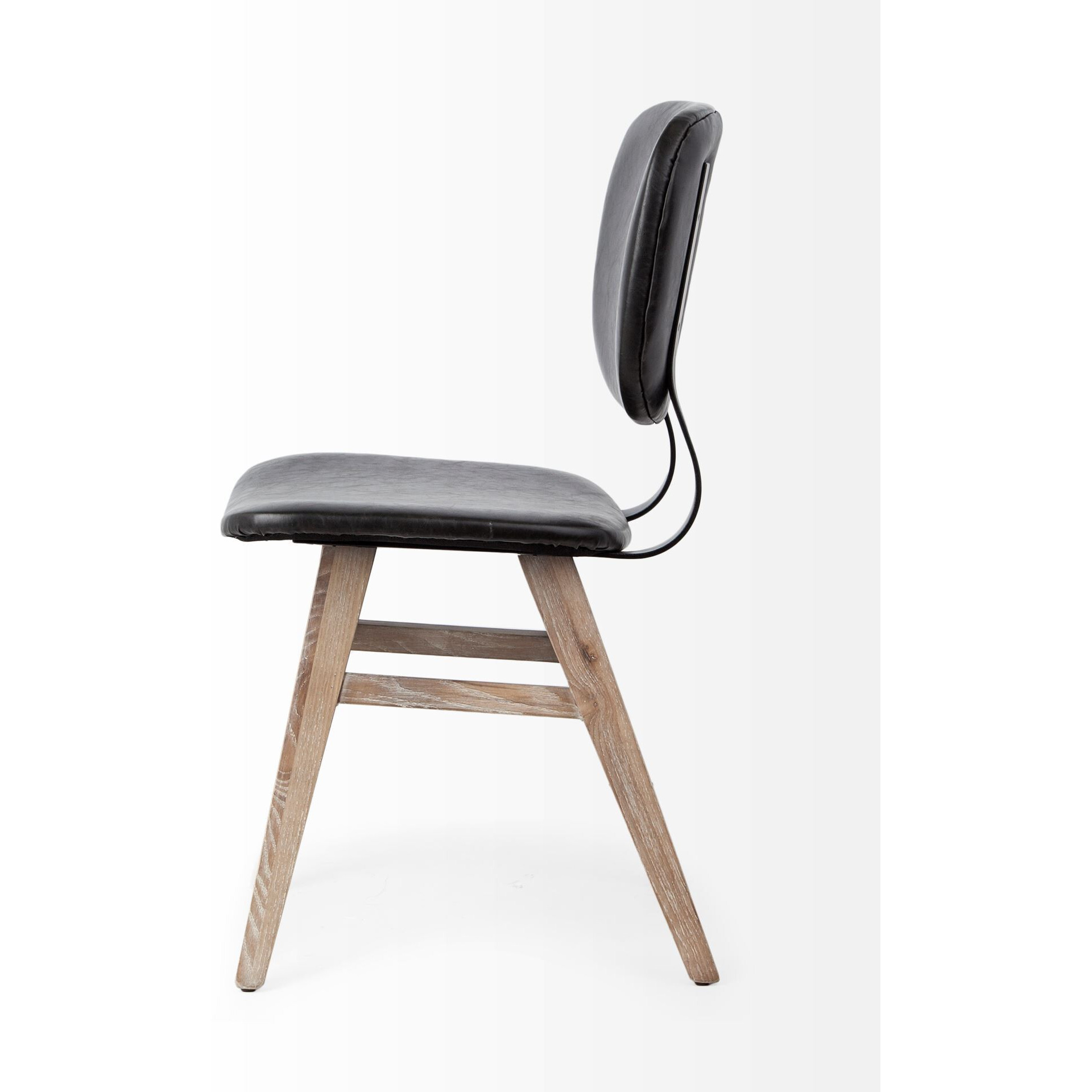 Black Faux Leather Wrap Brown Solid Wood With Iron Base Dining Chair