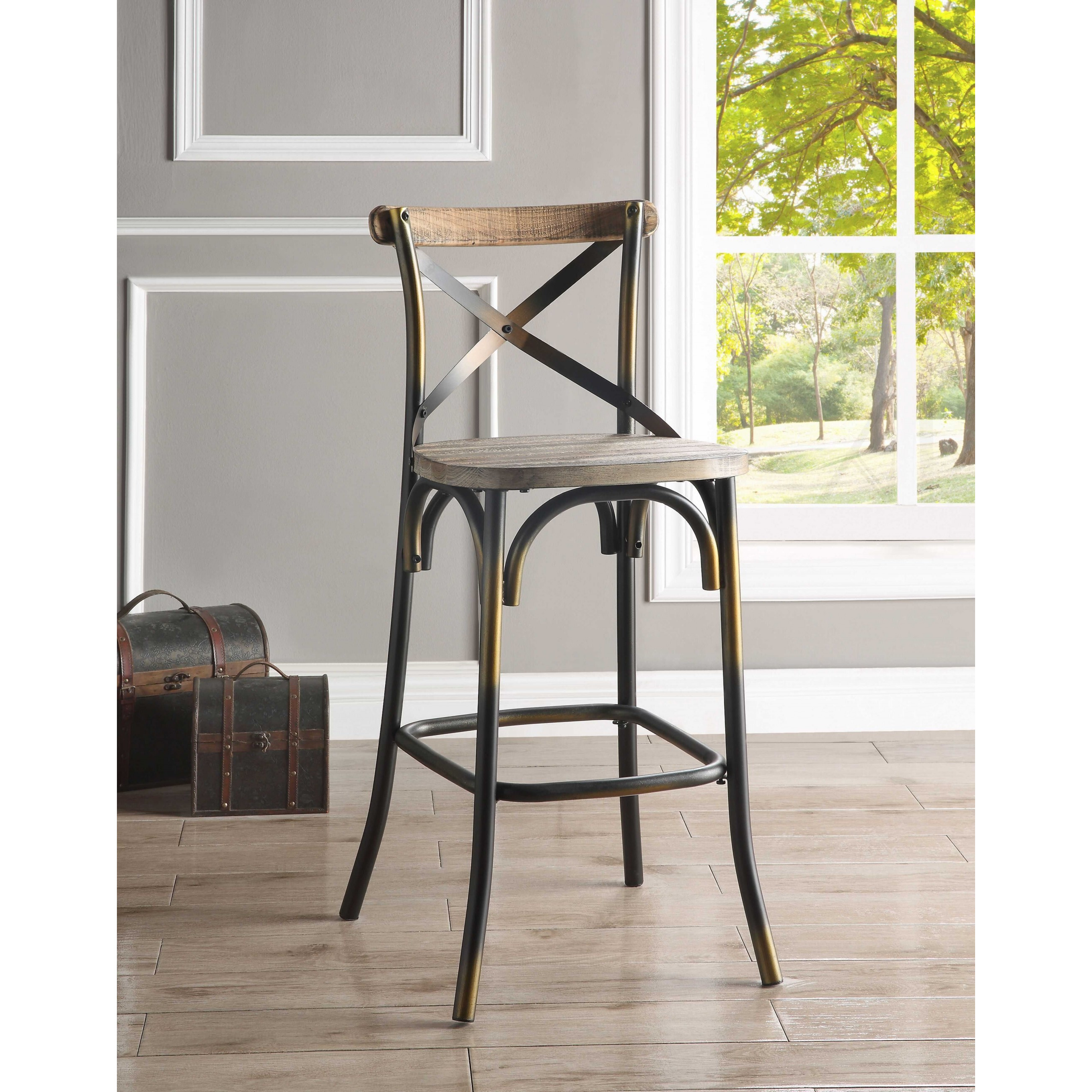 43"" High Back Antiqued Copper And Oak Finish Bar Chair