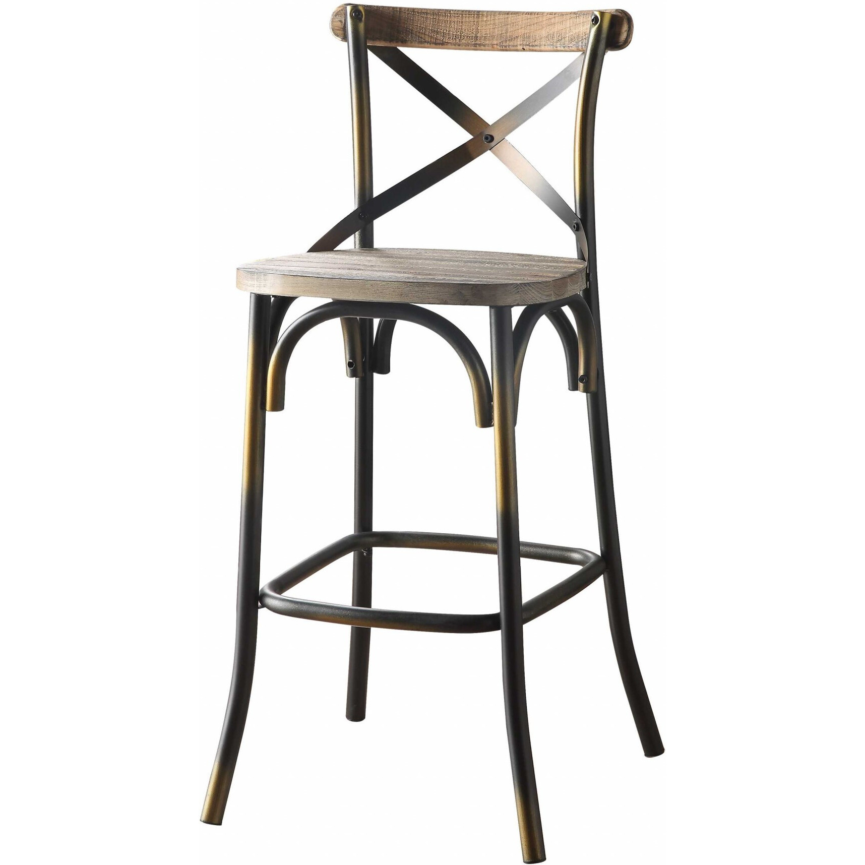 43"" High Back Antiqued Copper And Oak Finish Bar Chair