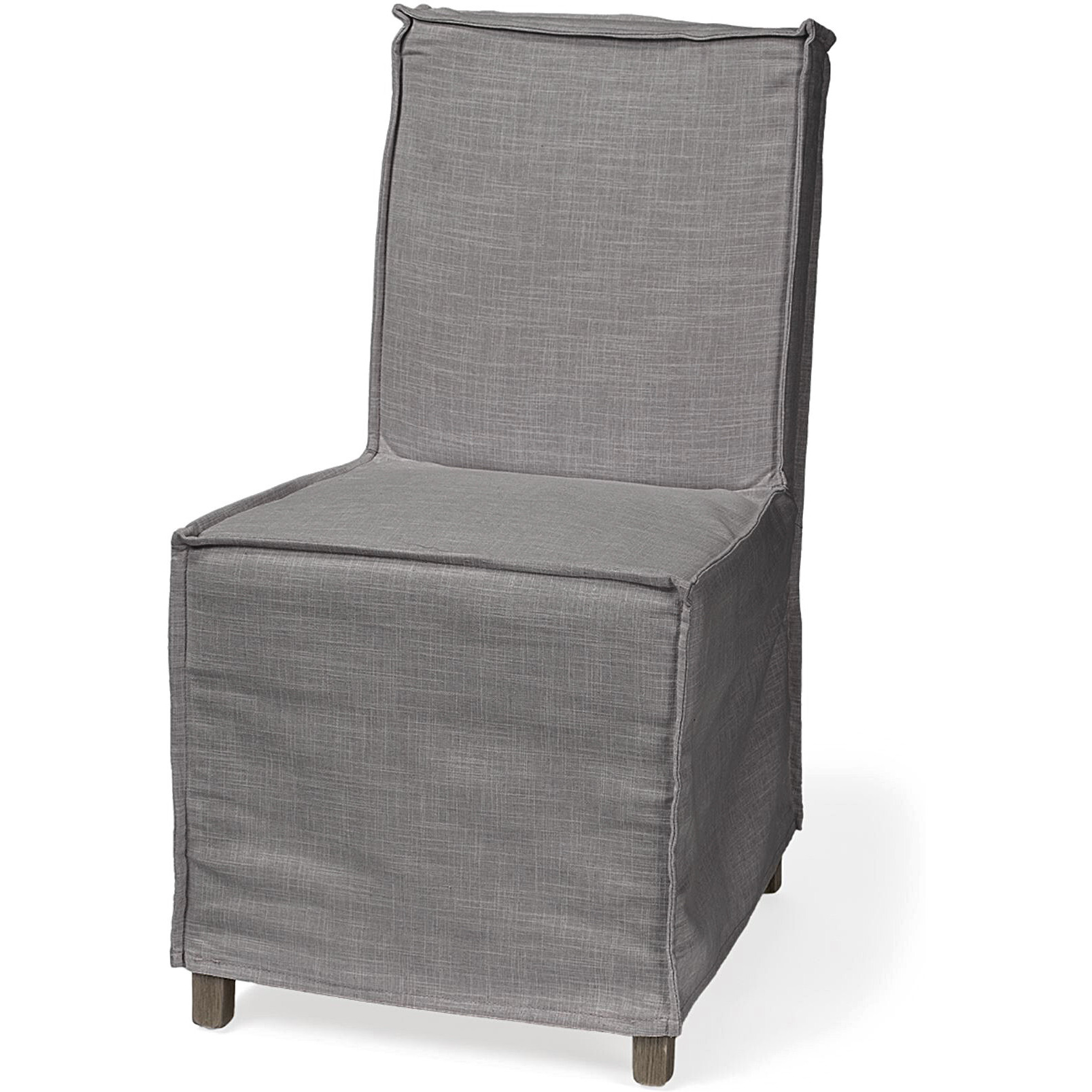 Grey Fabric Slip Cover With Brown Wooden Base Dining Chair