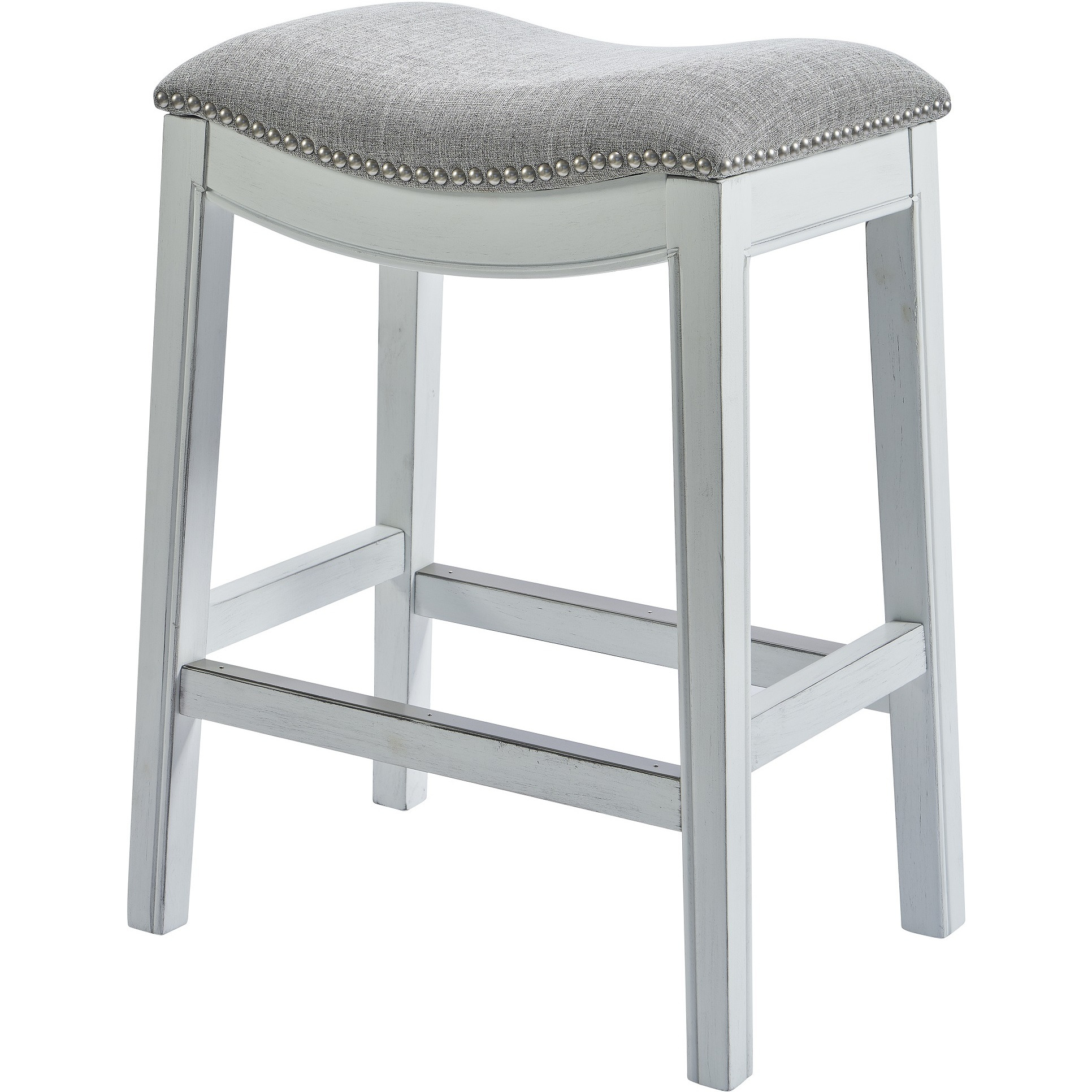 Counter Height Saddle Style Counter Stool With Grey Fabric And Nail Head Trim