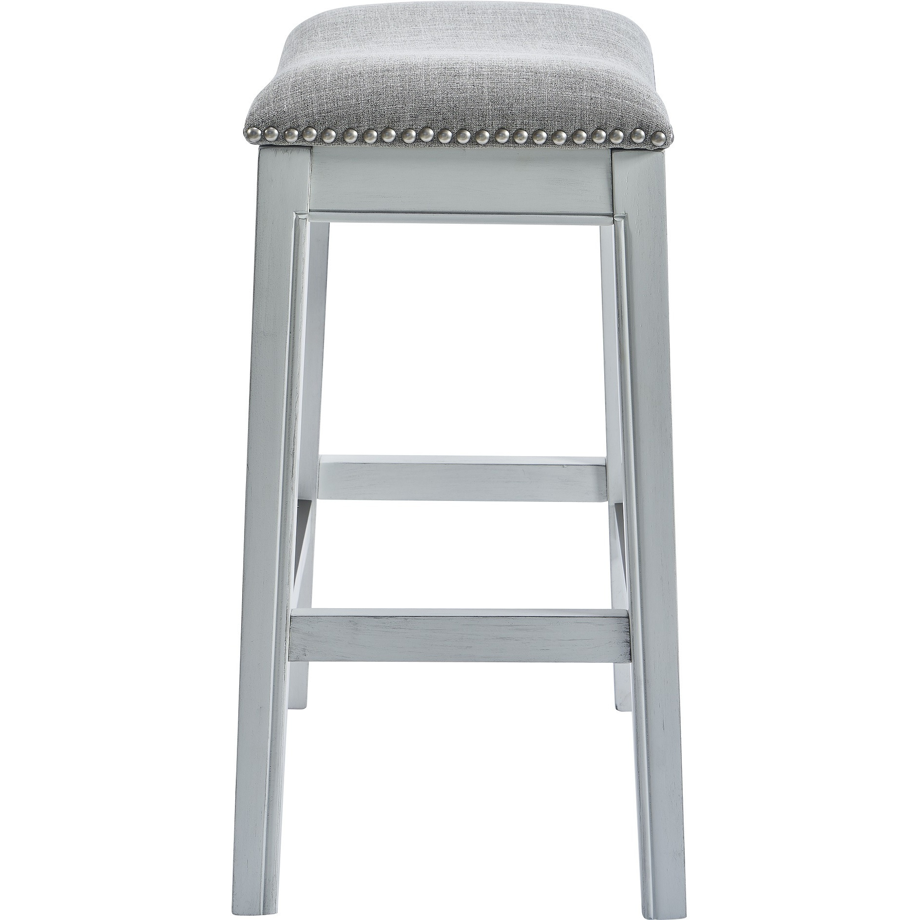 Counter Height Saddle Style Counter Stool With Grey Fabric And Nail Head Trim