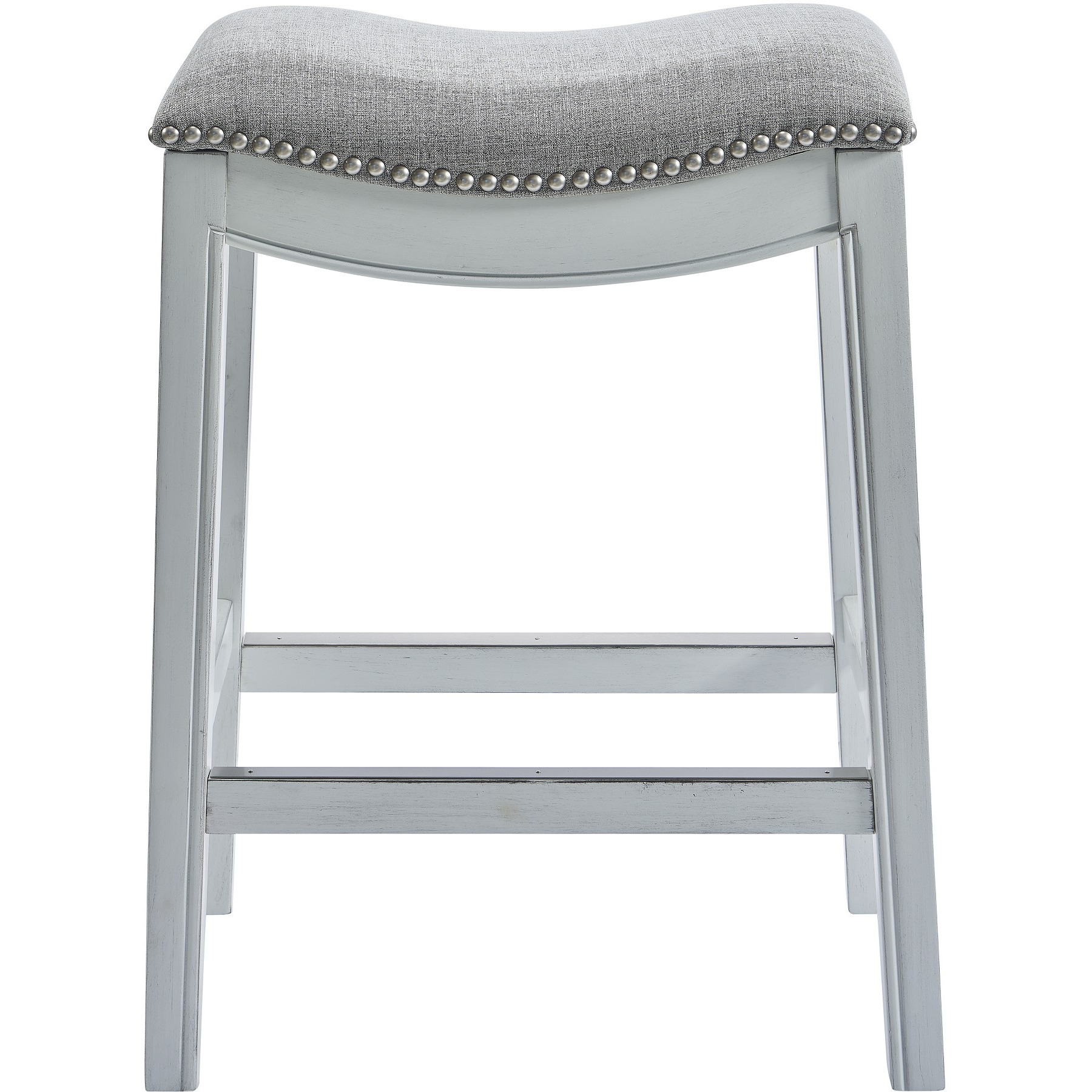 Counter Height Saddle Style Counter Stool With Grey Fabric And Nail Head Trim