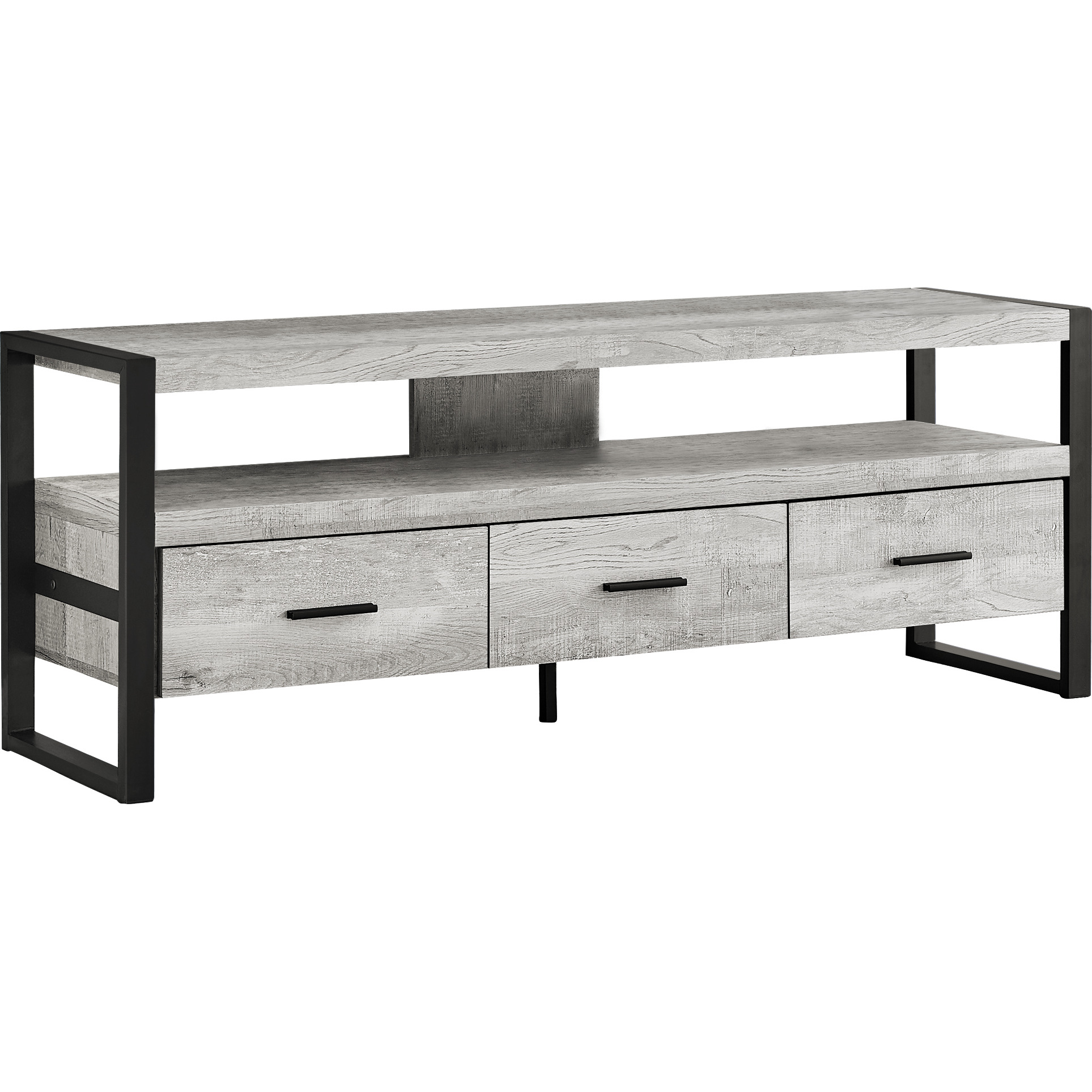 21.75"" Grey Particle Board Hollow Core & Black Metal Tv Stand With 3 Drawers