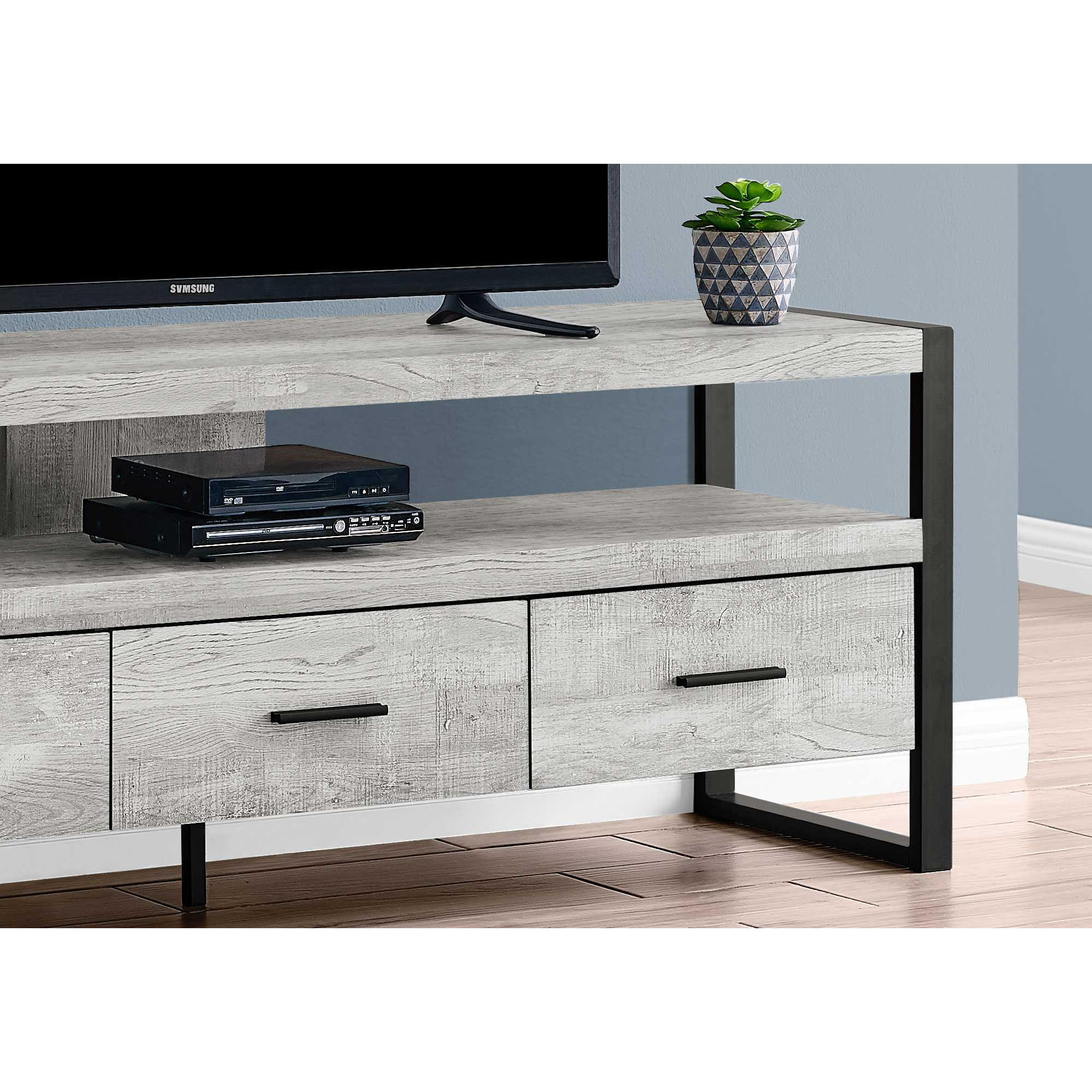 21.75"" Grey Particle Board Hollow Core & Black Metal Tv Stand With 3 Drawers