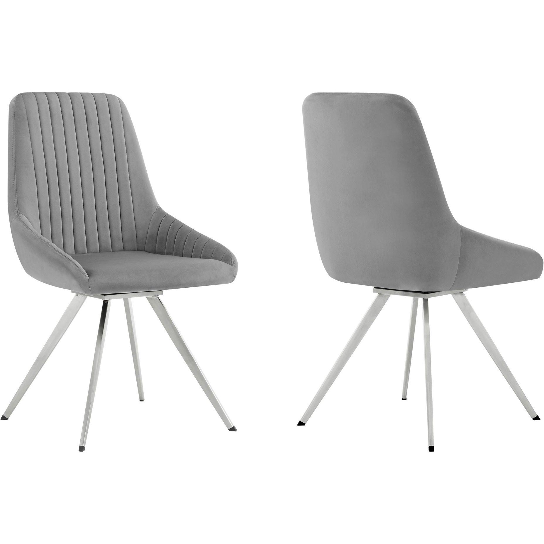 Skye Swivel Gray Velvet And Brushed Stainless Steel Dining Room Chairs - Set Of 2