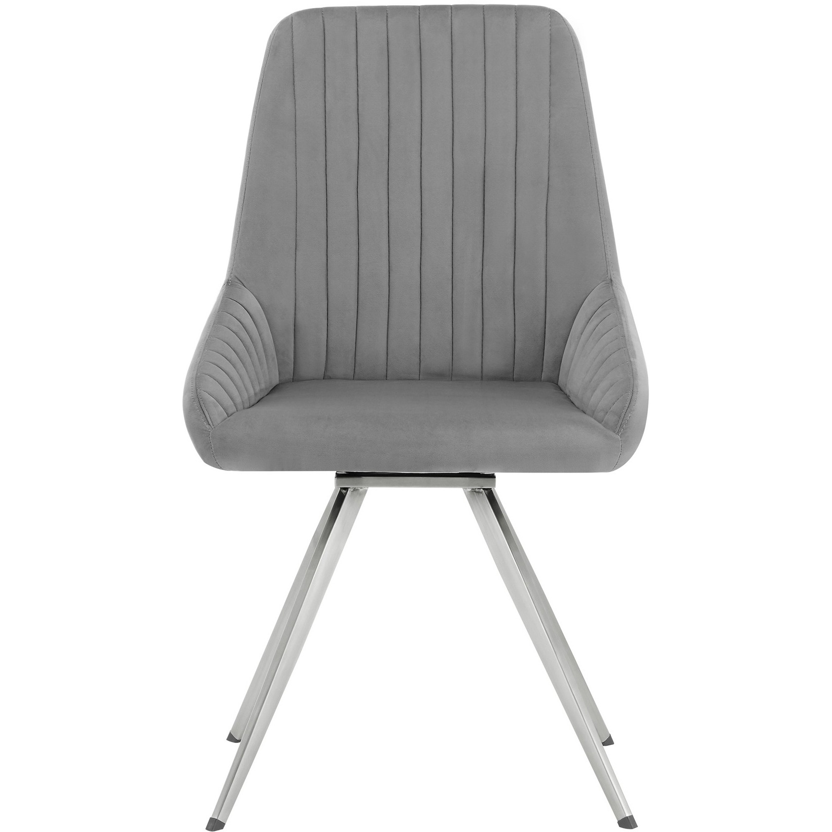 Skye Swivel Gray Velvet And Brushed Stainless Steel Dining Room Chairs - Set Of 2