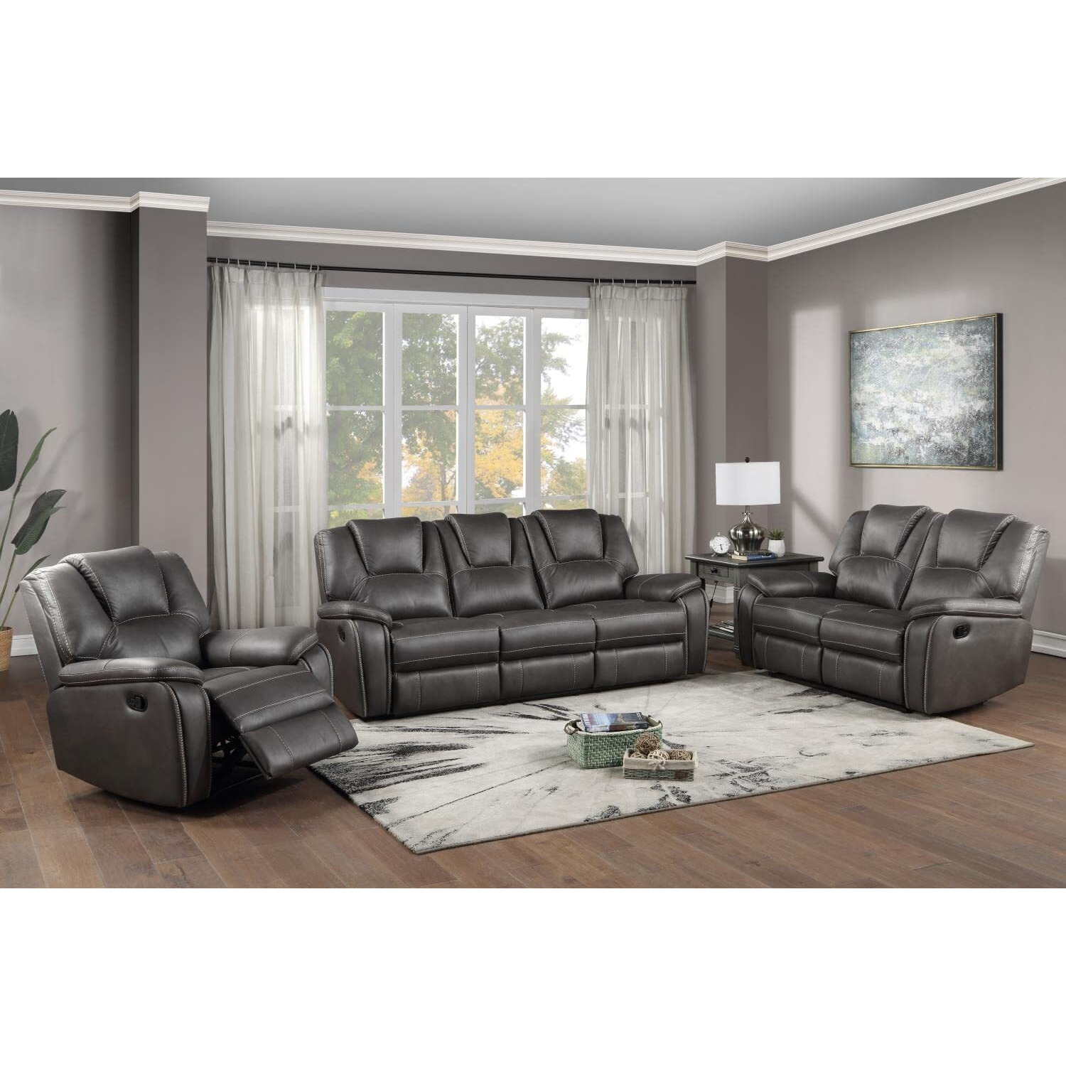 Katrine Reclining Sofa  Loveseat And Chair Set -Charcoal