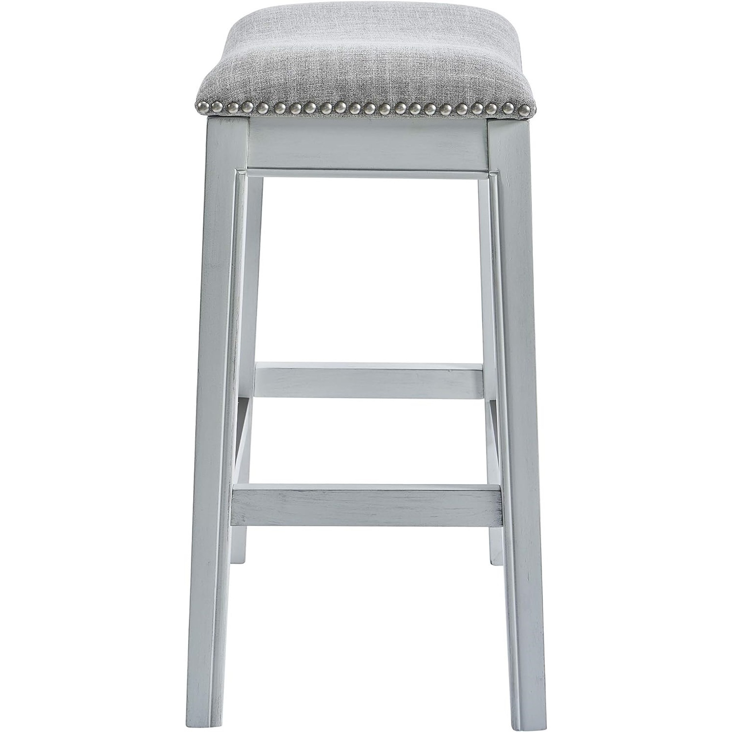 Bar Height Saddle Style Counter Stool With Cream Fabric And Nail Head Trim