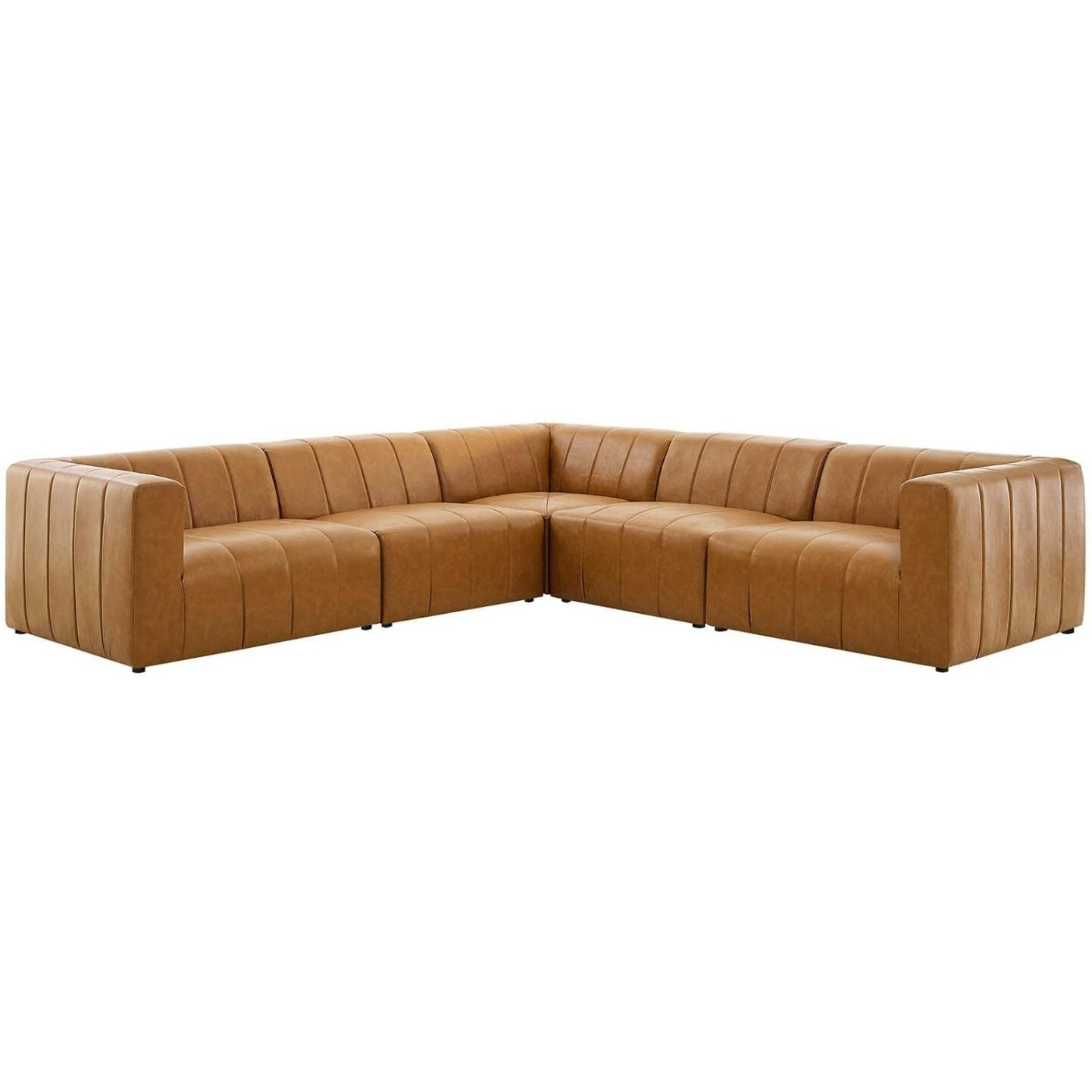 Modway Bartlett Channel Tufted Vegan Leather  5-Piece L-Shape  Tan