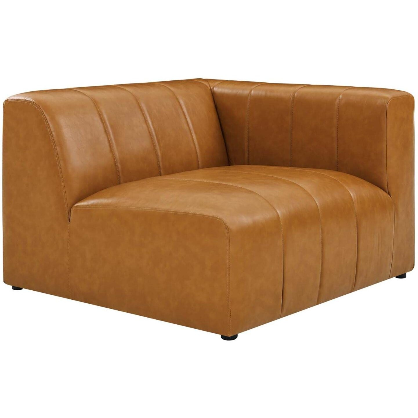 Modway Bartlett Channel Tufted Vegan Leather  5-Piece L-Shape  Tan