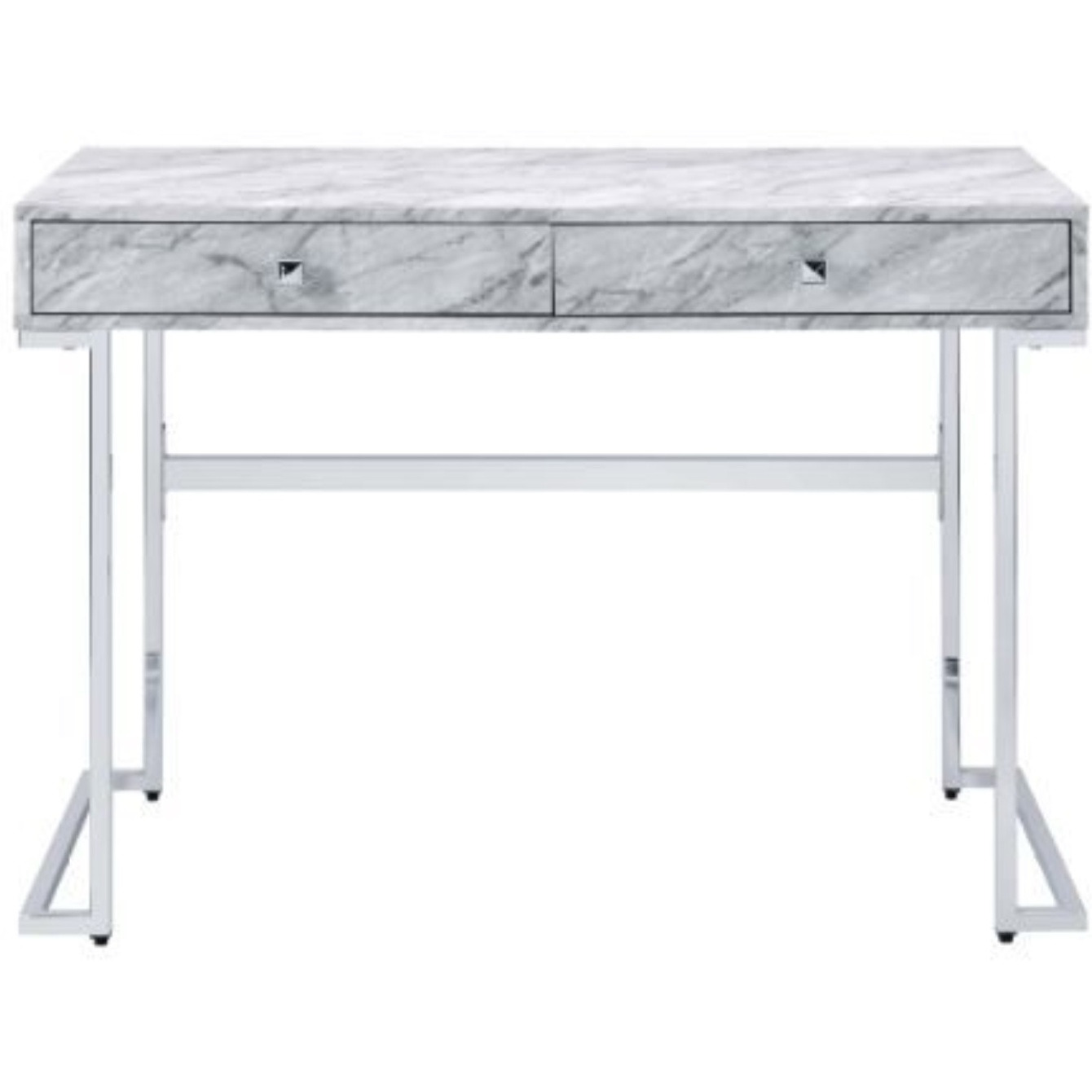 Writing Desk  White Printed Faux Marble & Chrome Finish 92615