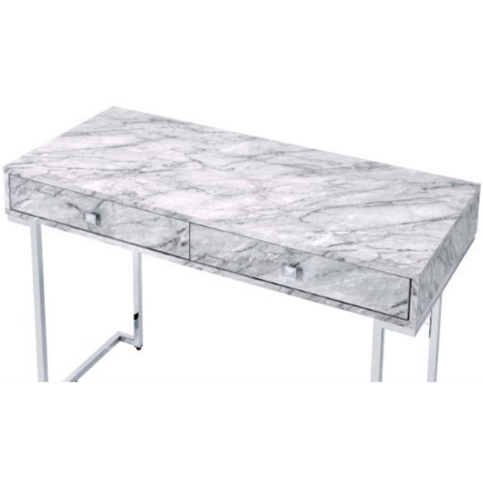 Writing Desk  White Printed Faux Marble & Chrome Finish 92615