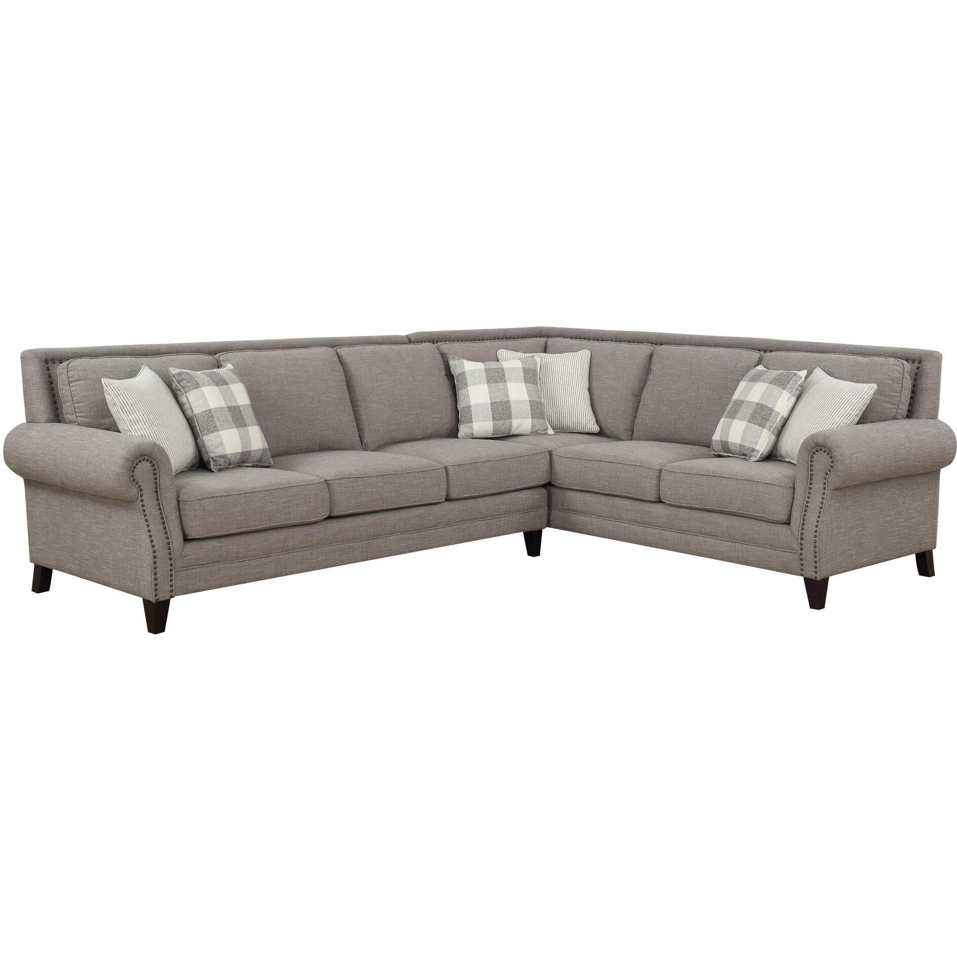 Sectional With Rolled Arms  Turned Feet  And Nailhead Trim